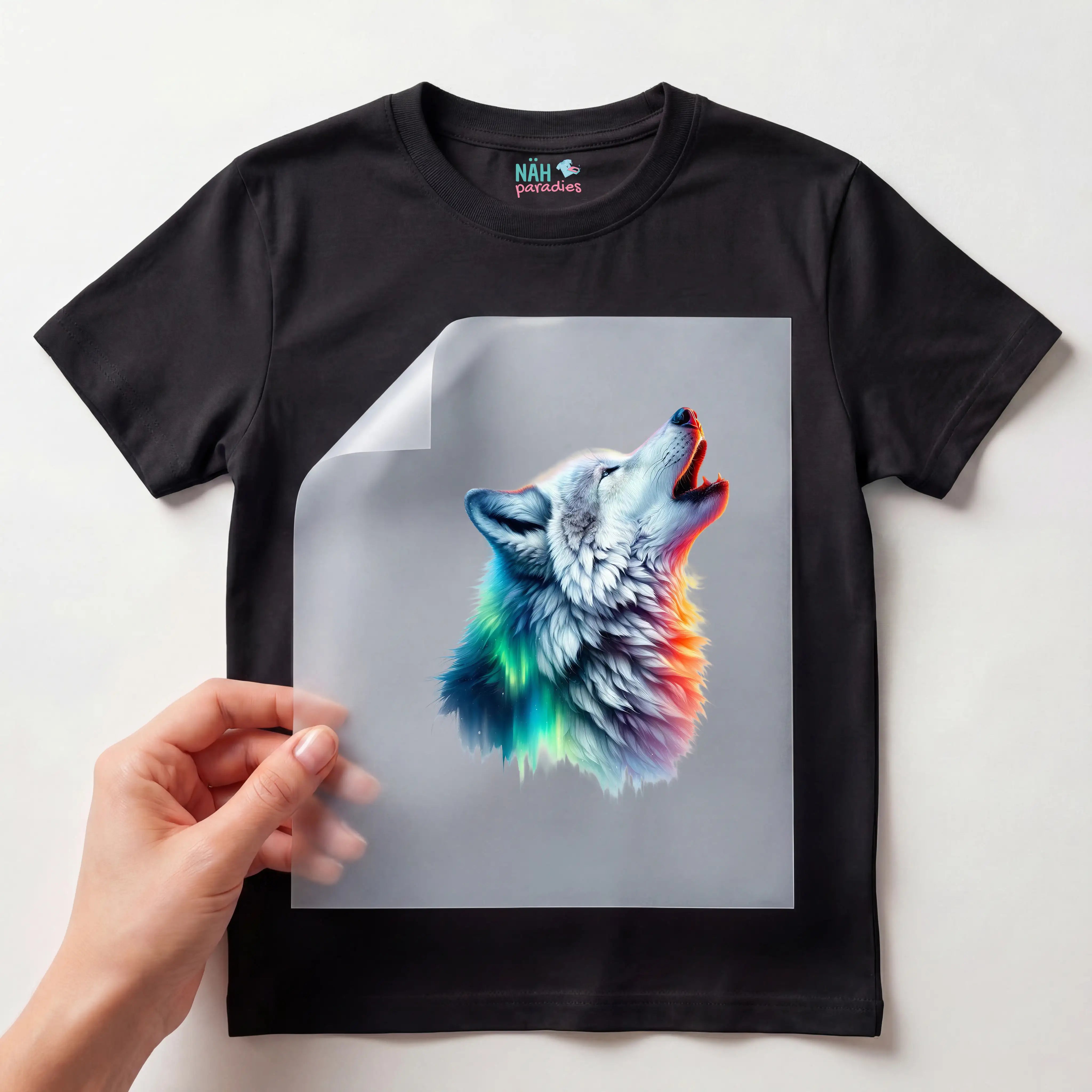 Bügelbild Wolf Polarlichtgesang