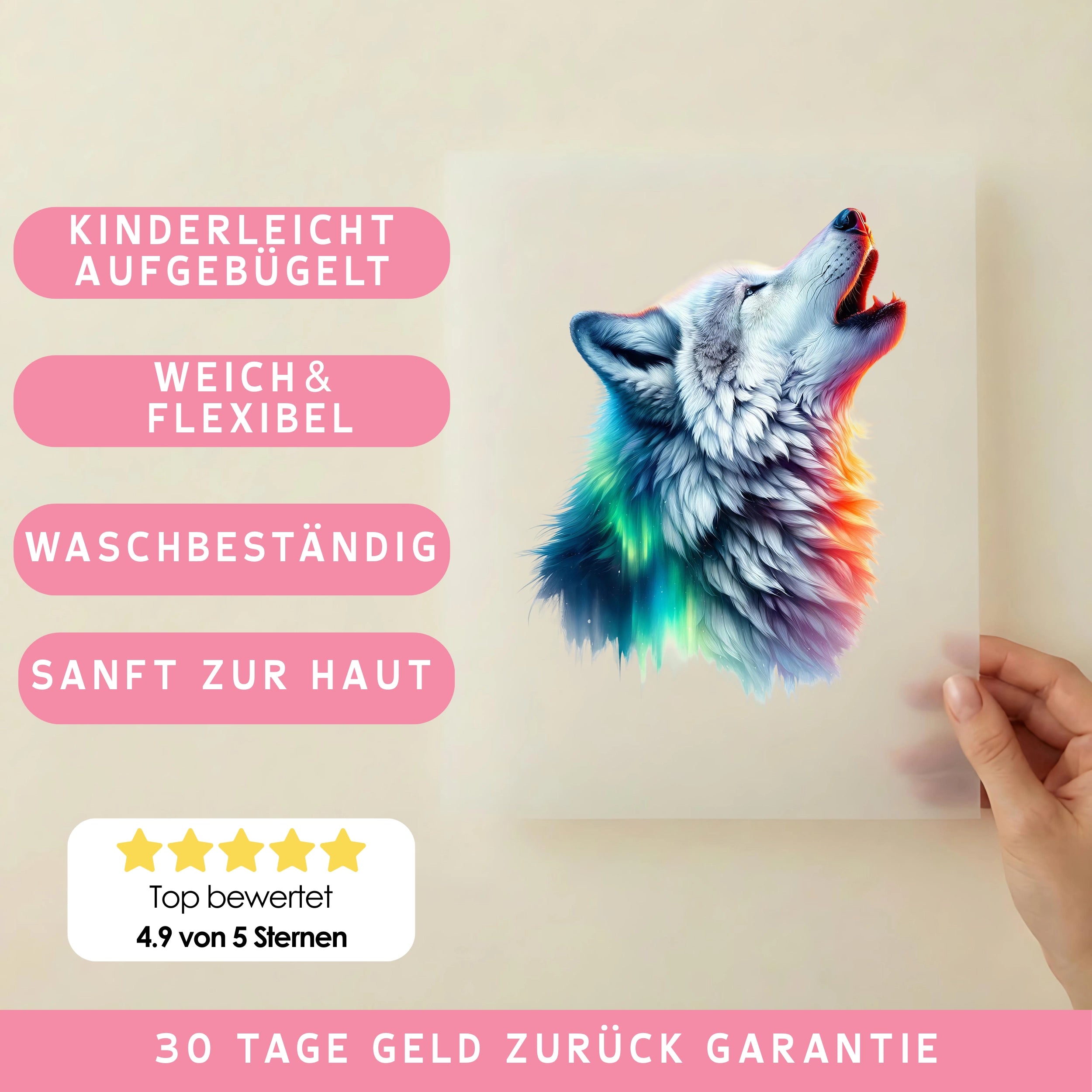Bügelbild Wolf Polarlichtgesang