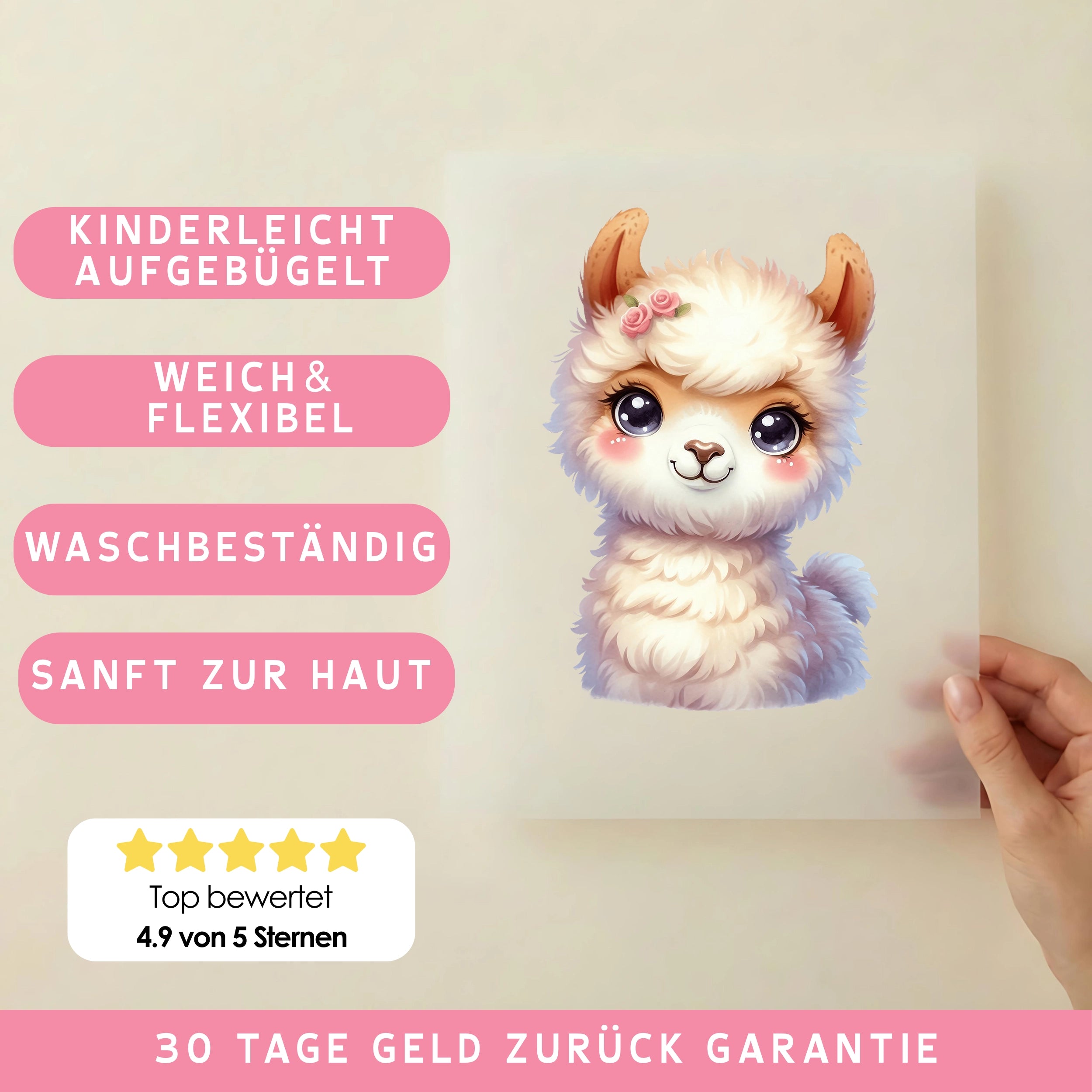 Bügelbild Alpaka Kuschelflocke Mimi