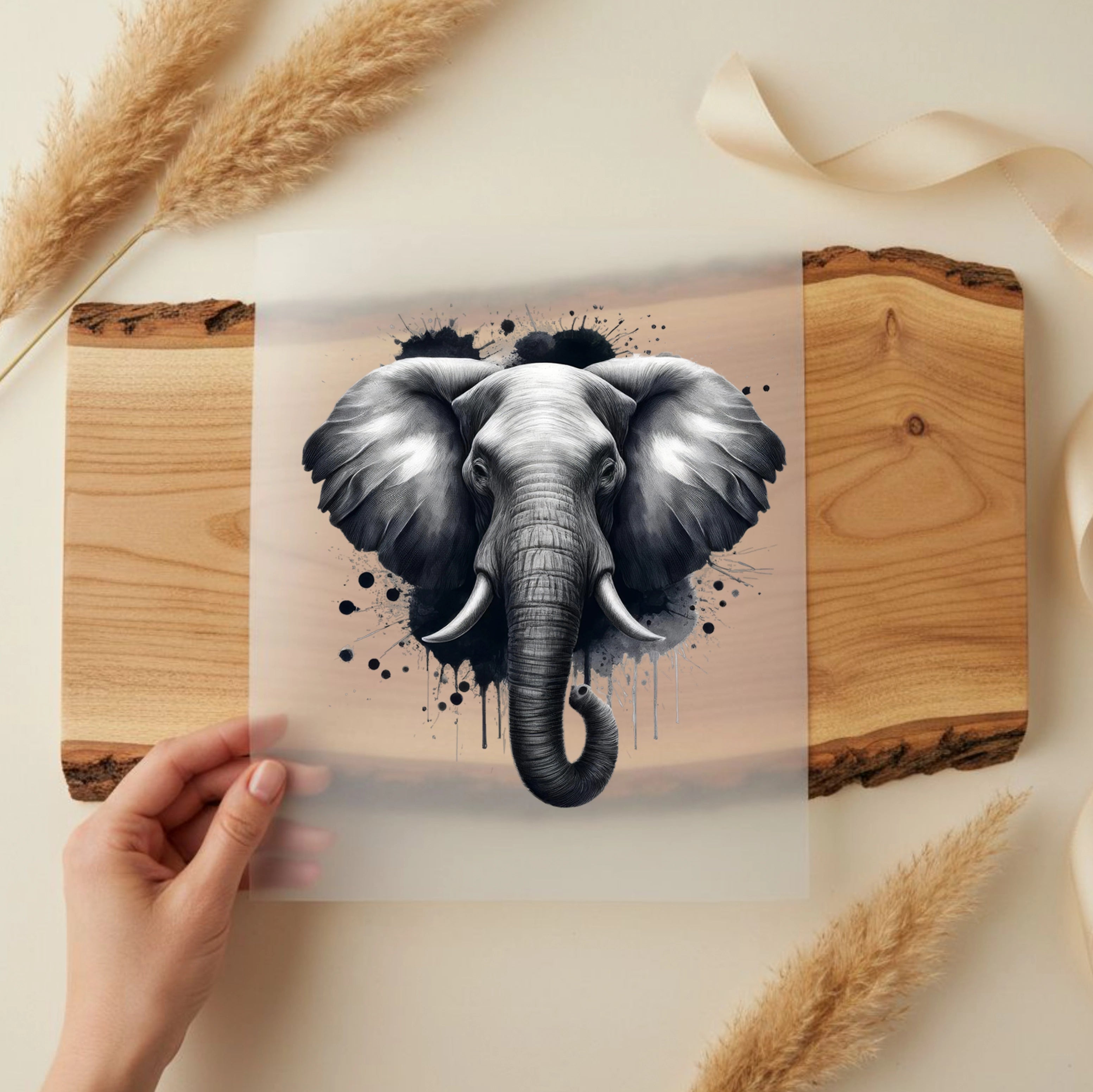 Bügelbild Elefant graue Kraft
