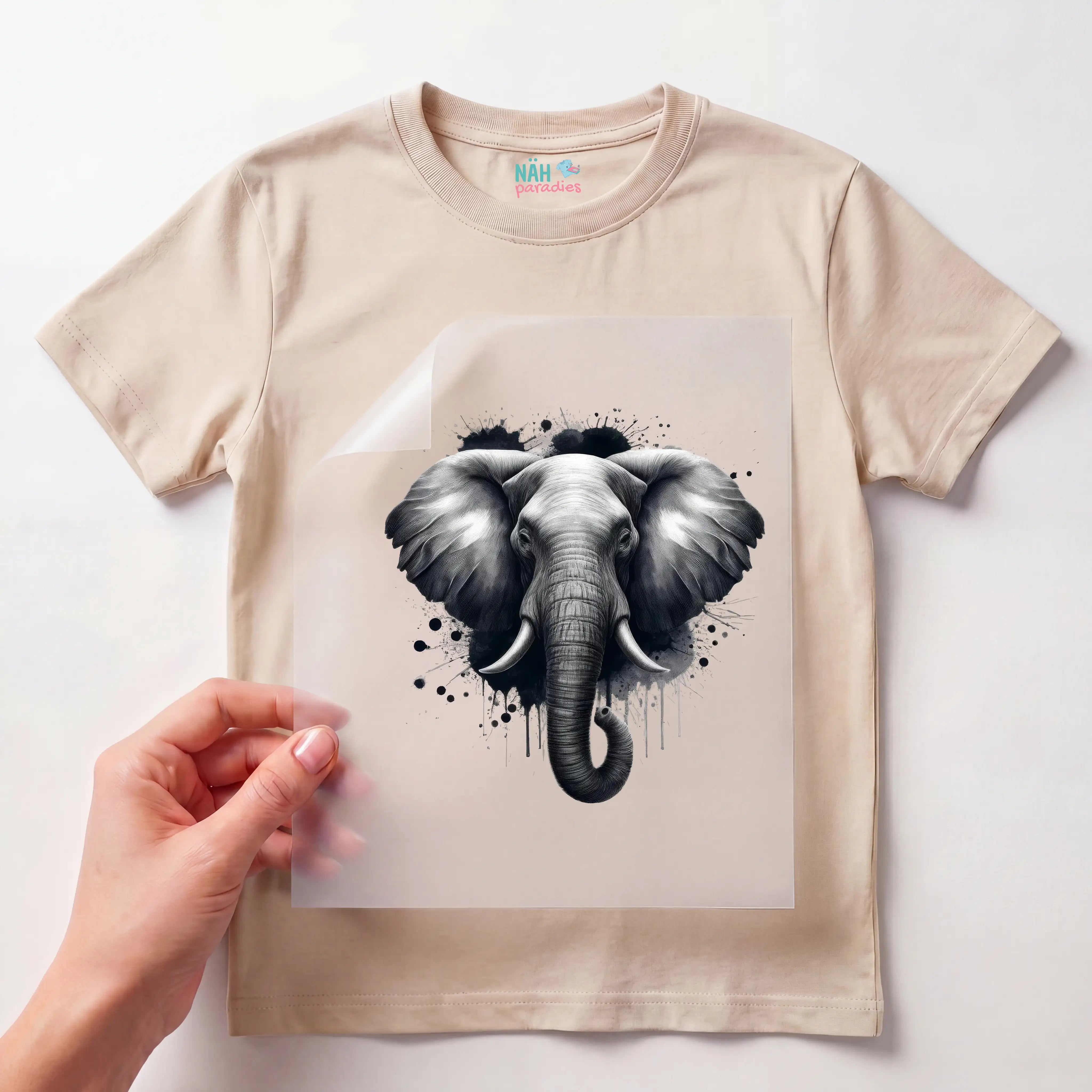 Bügelbild Elefant graue Kraft