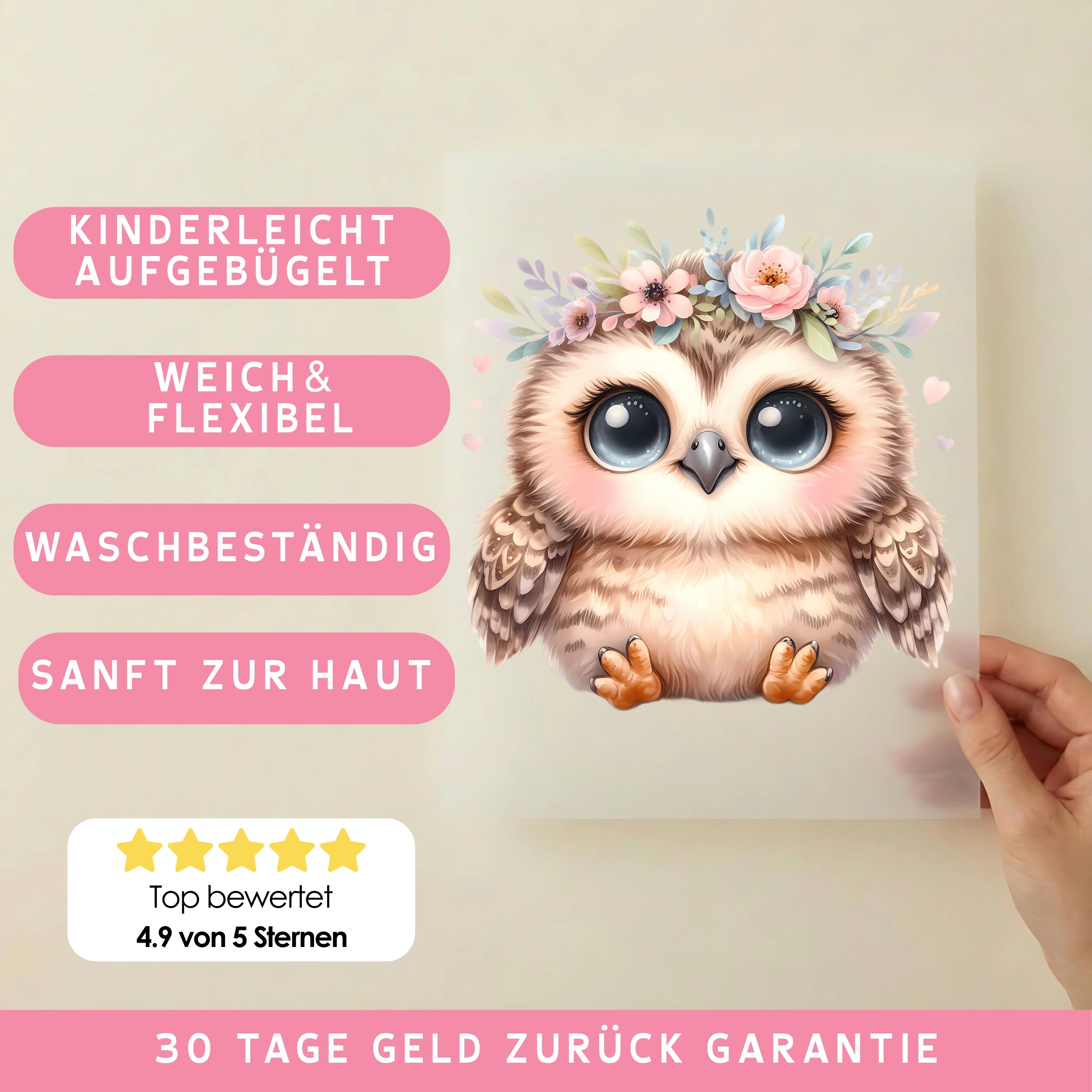 Bügelbild Eule Frühlingsglanz Leni