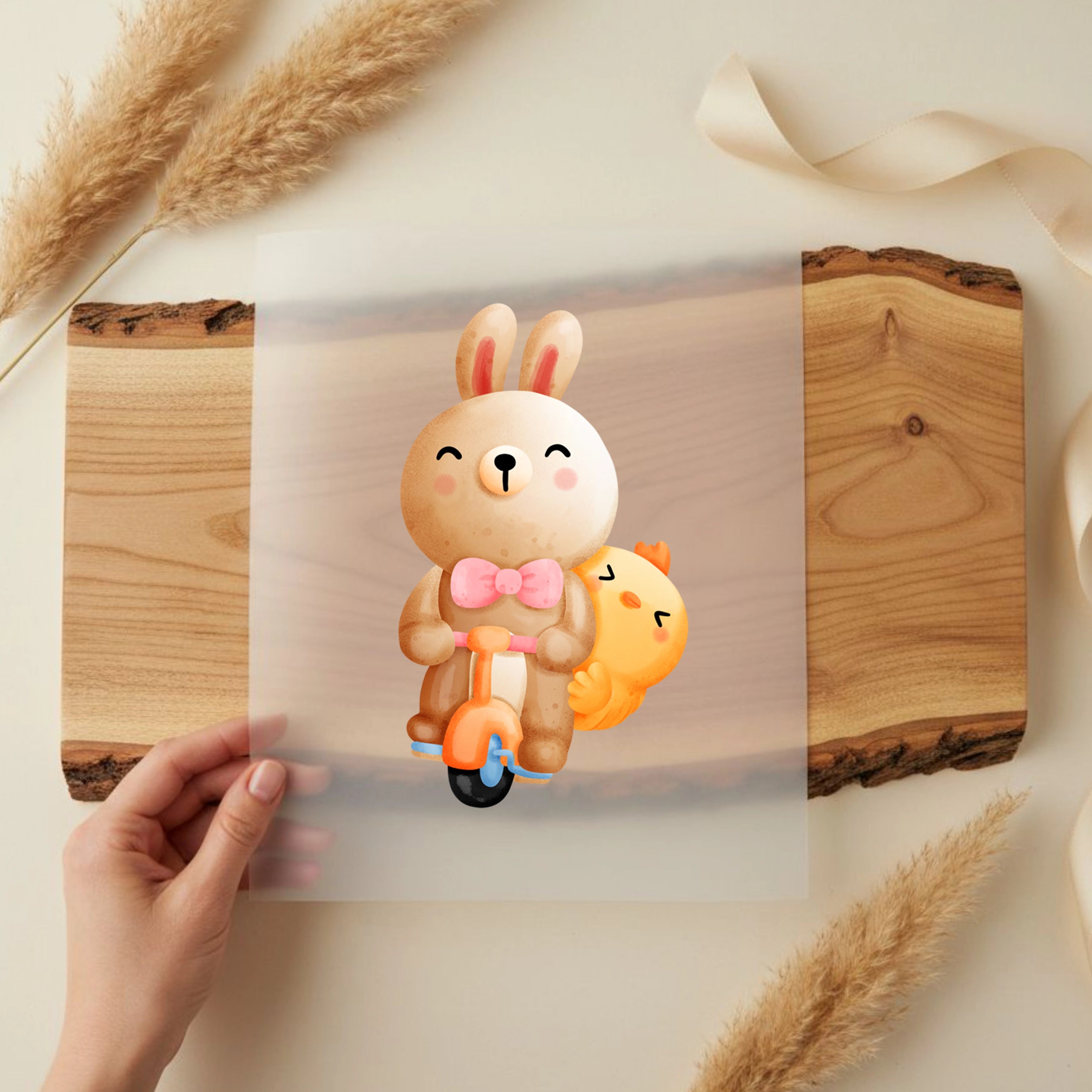 Bügelbild Hasen Küken Fahrt