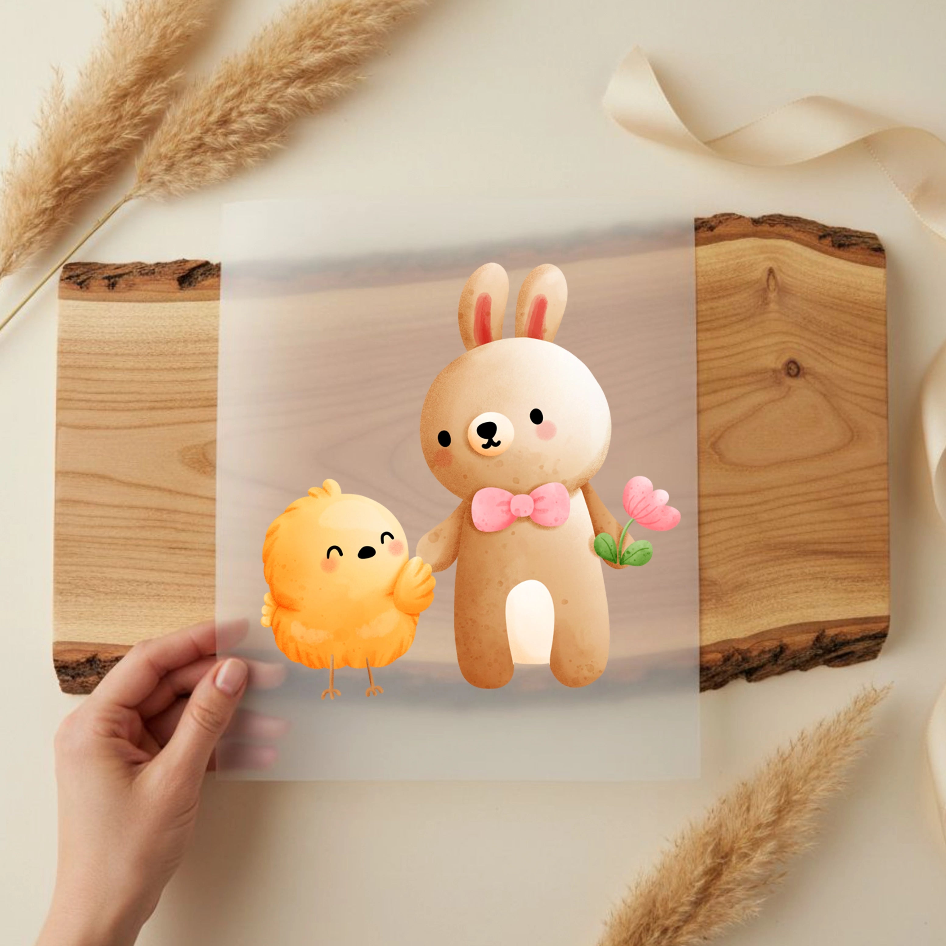 Bügelbild Hasen Küken Freundschaft