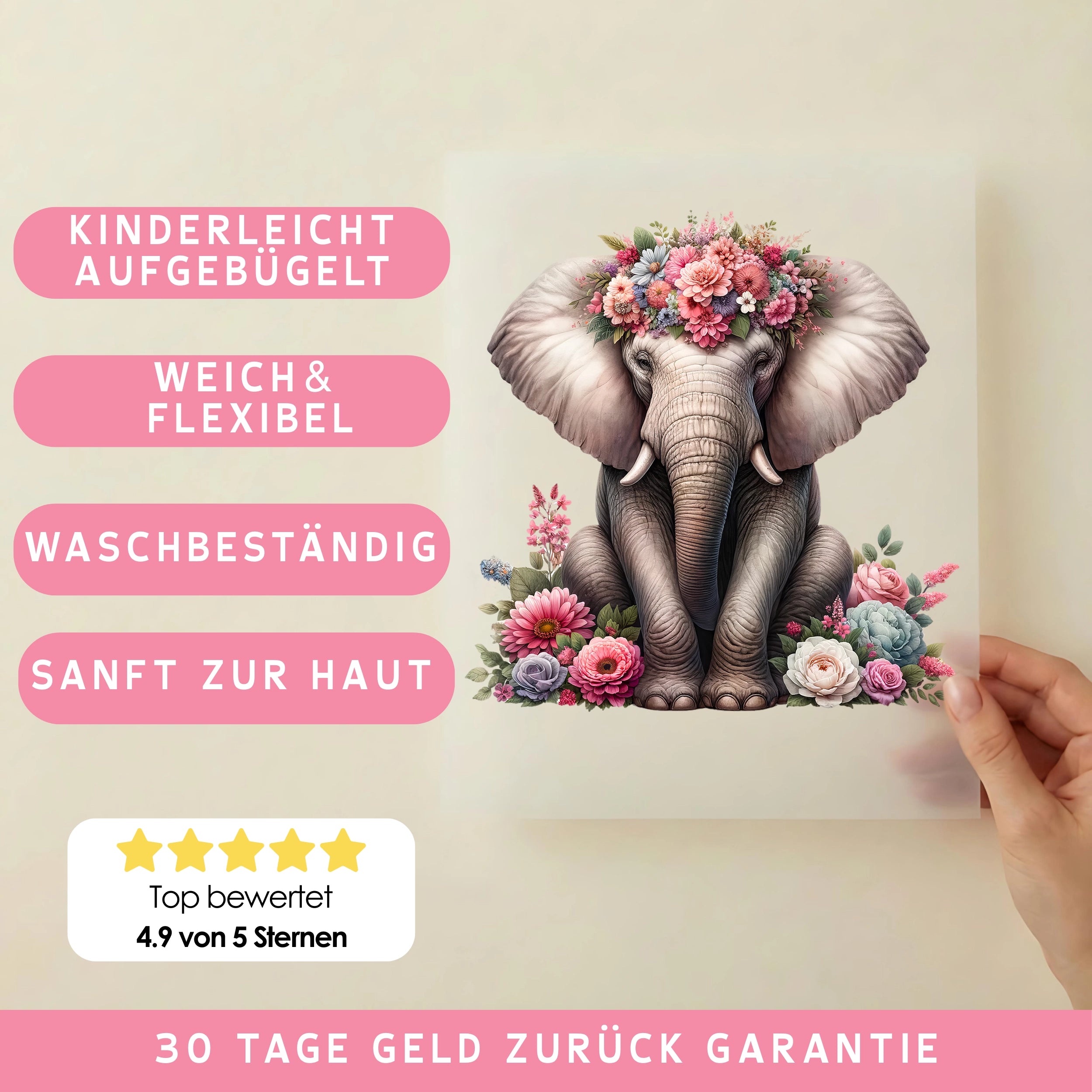 Bügelbild Elefant Sanfte Riesenliebe