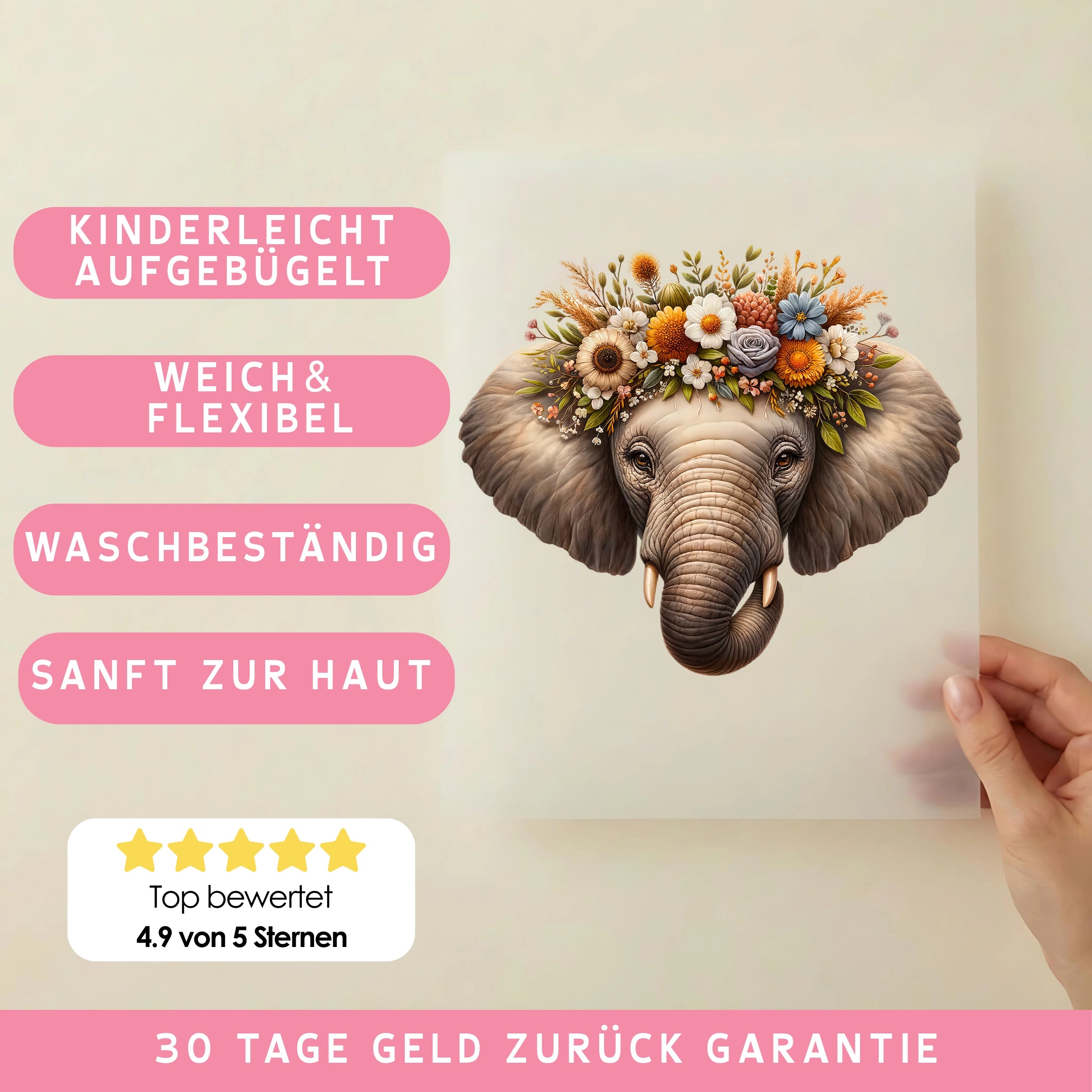 Bügelbild Naturkind Elefantenliebe
