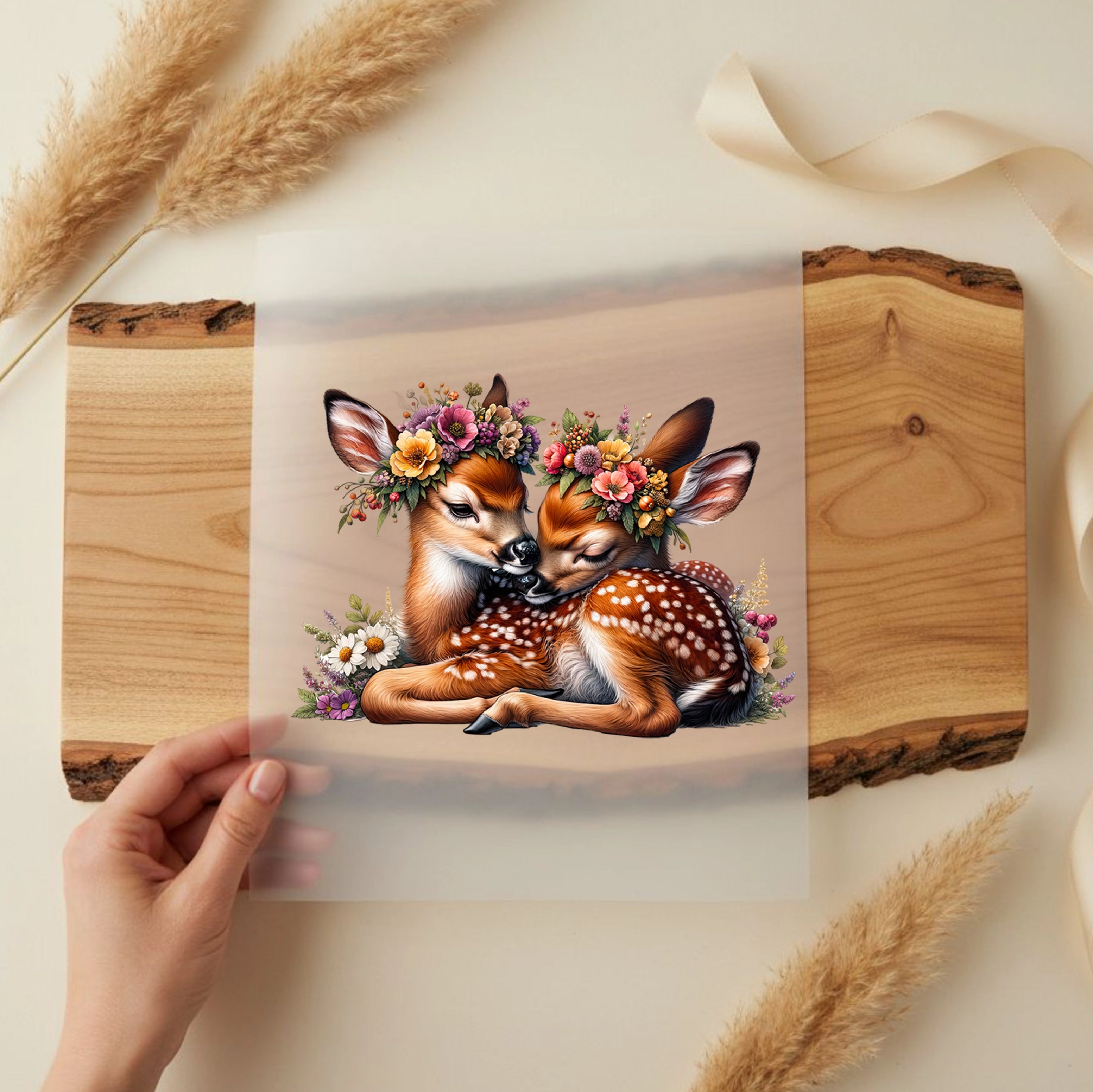 Bügelbild Rehe Blütenfreunde