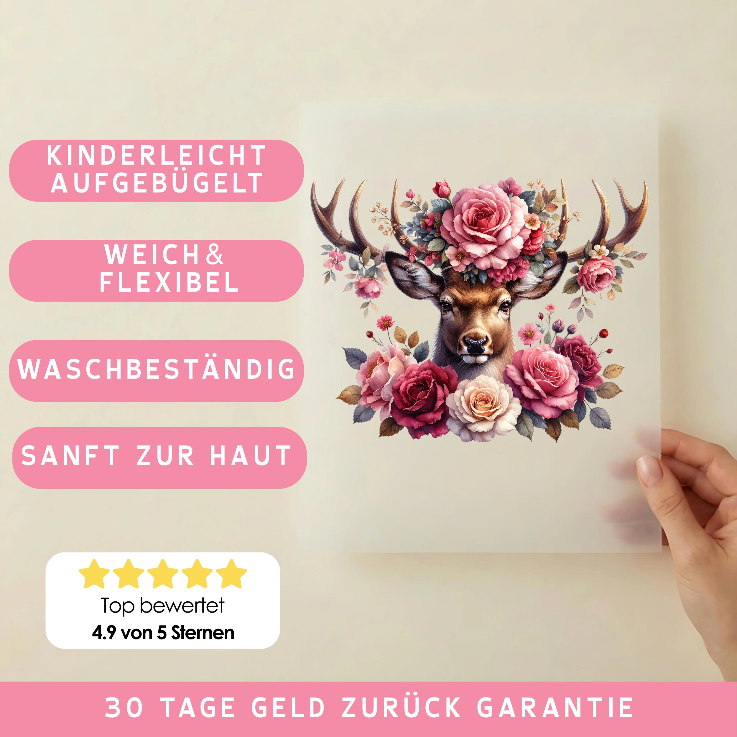 Bügelbild Hirsch Majestät der Blumen
