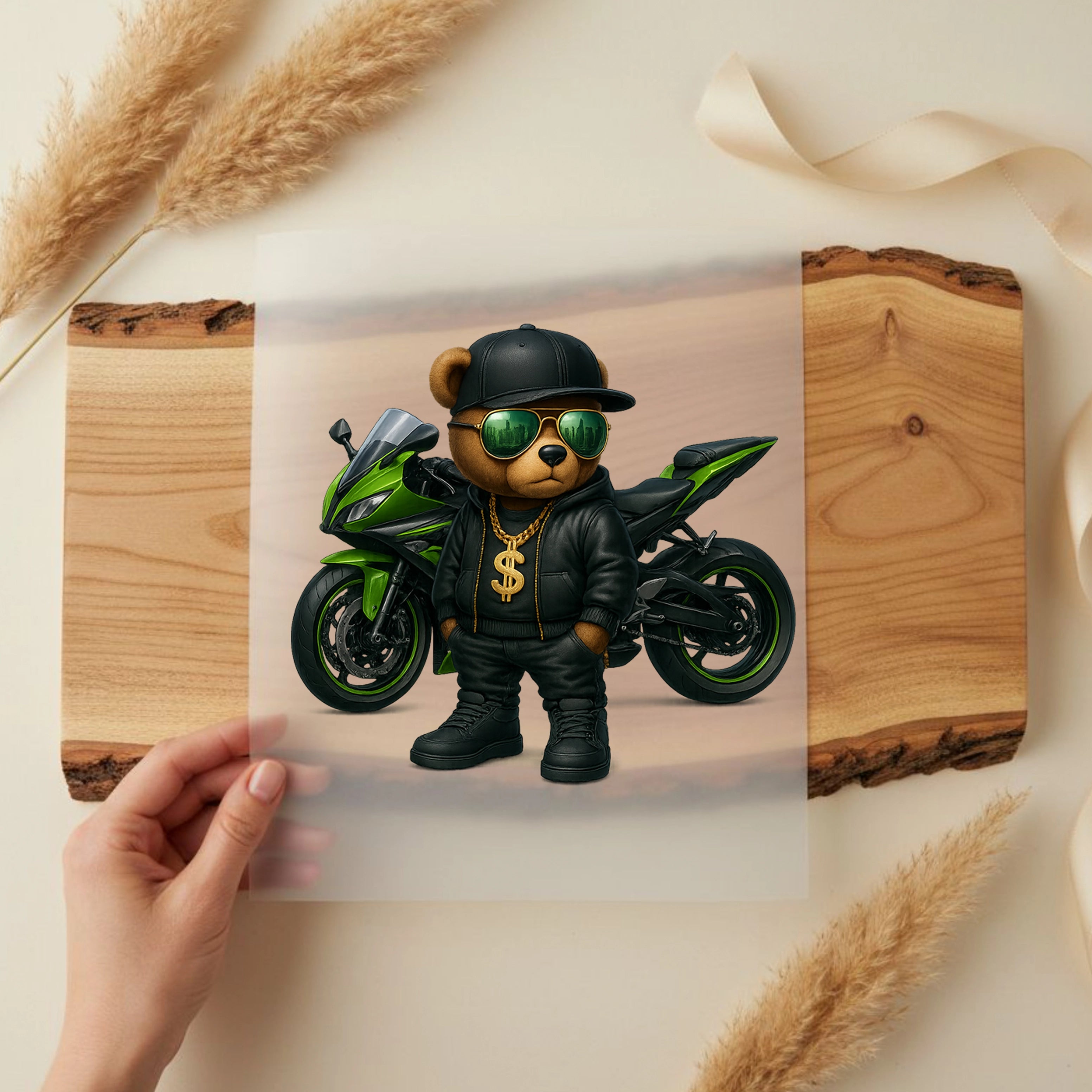 Bügelbild Bär Motorradking