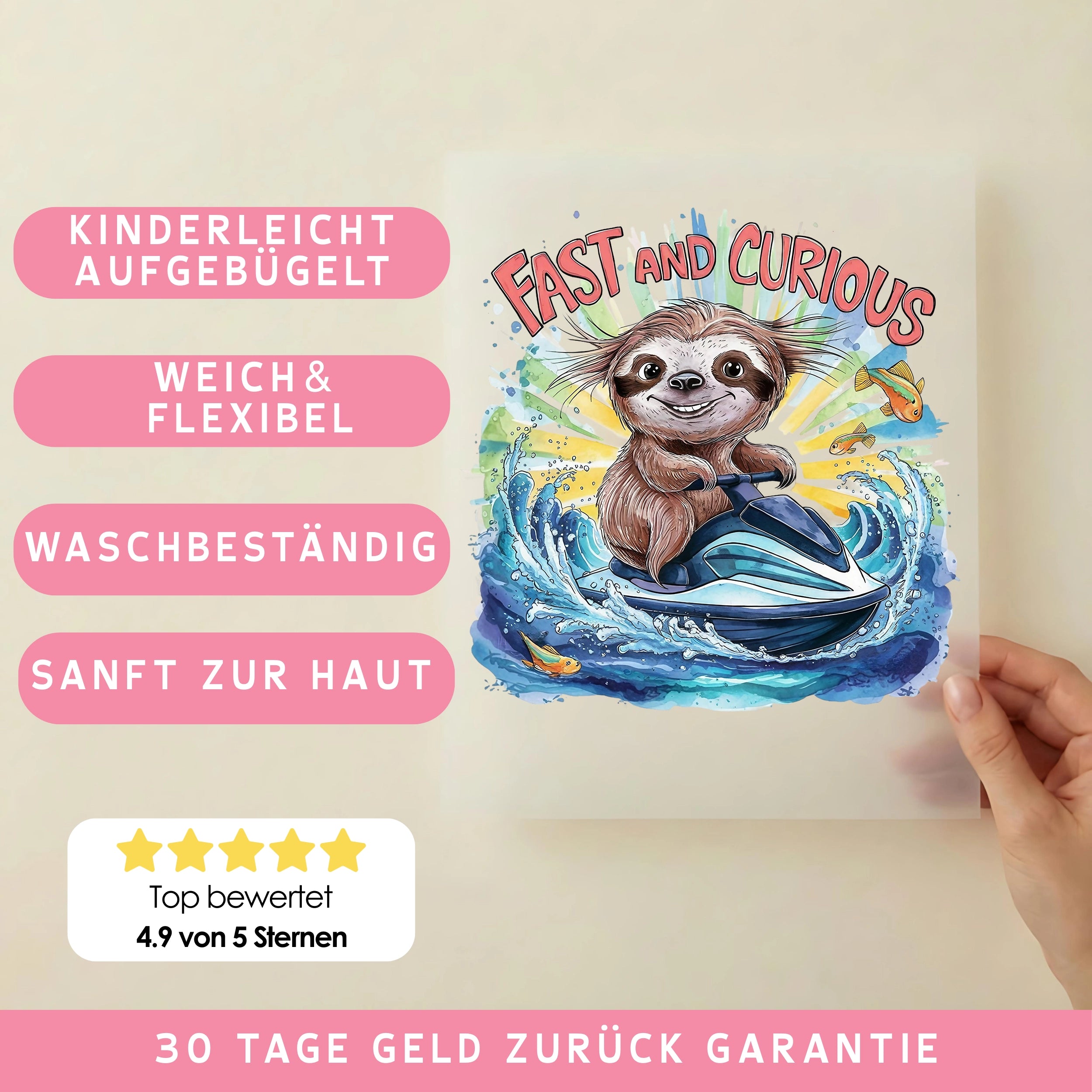 Bügelbild Fast And Curious Faultier