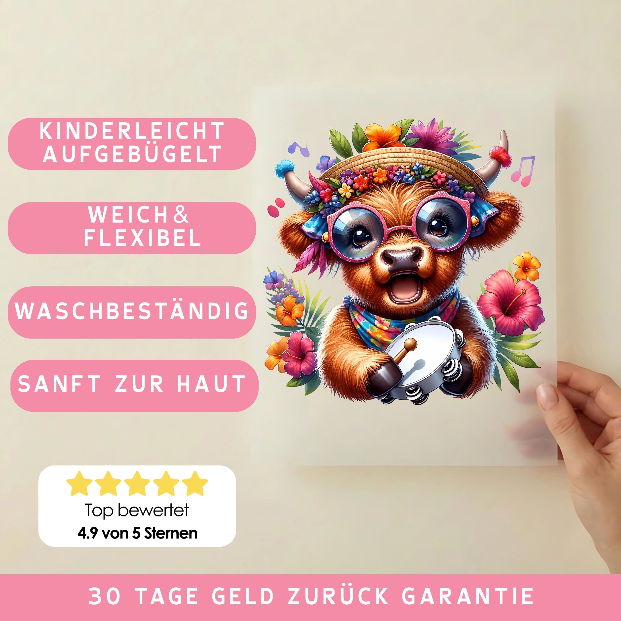Bügelbild Fröhliche Musikkuh