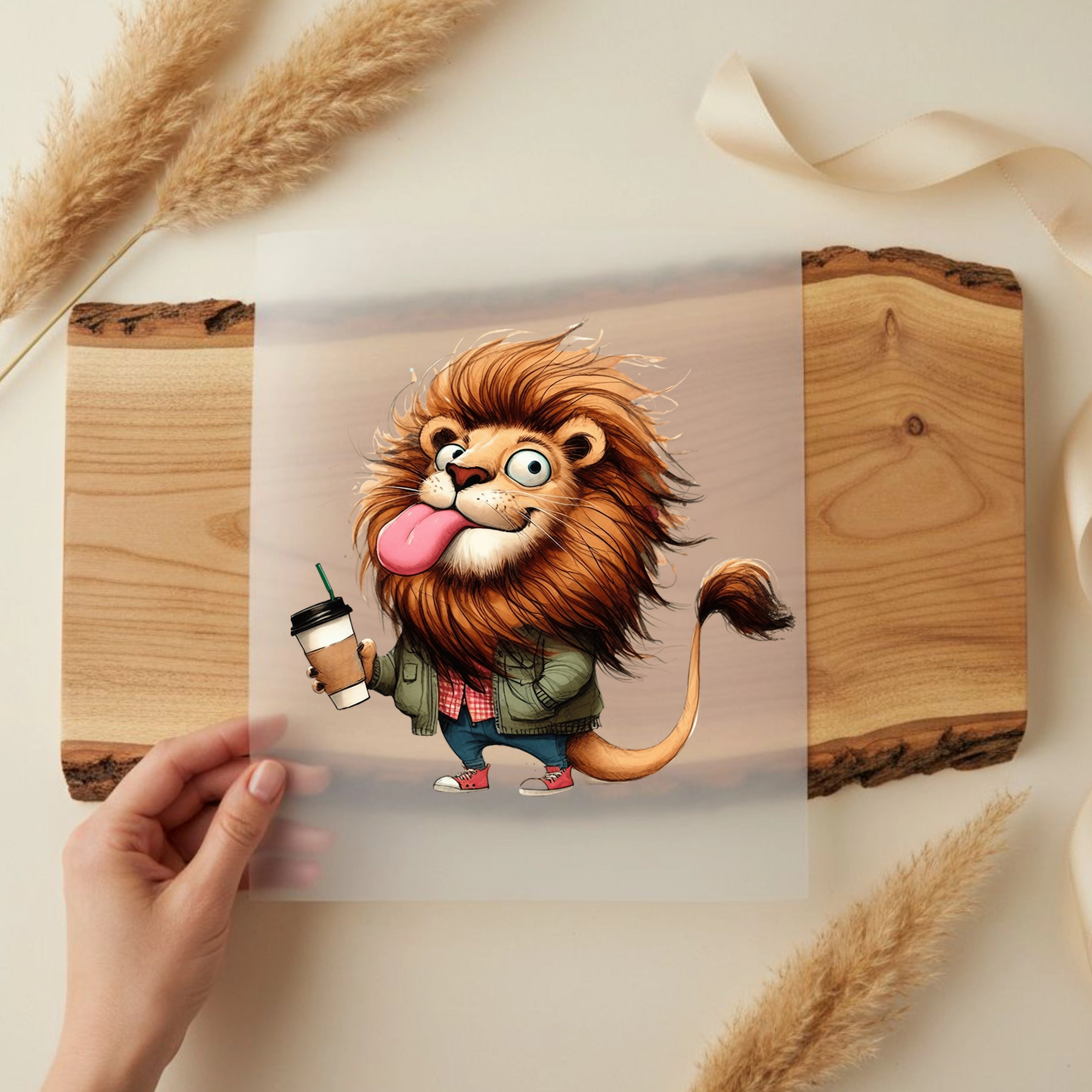 Bügelbild Löwe Kaffeepause