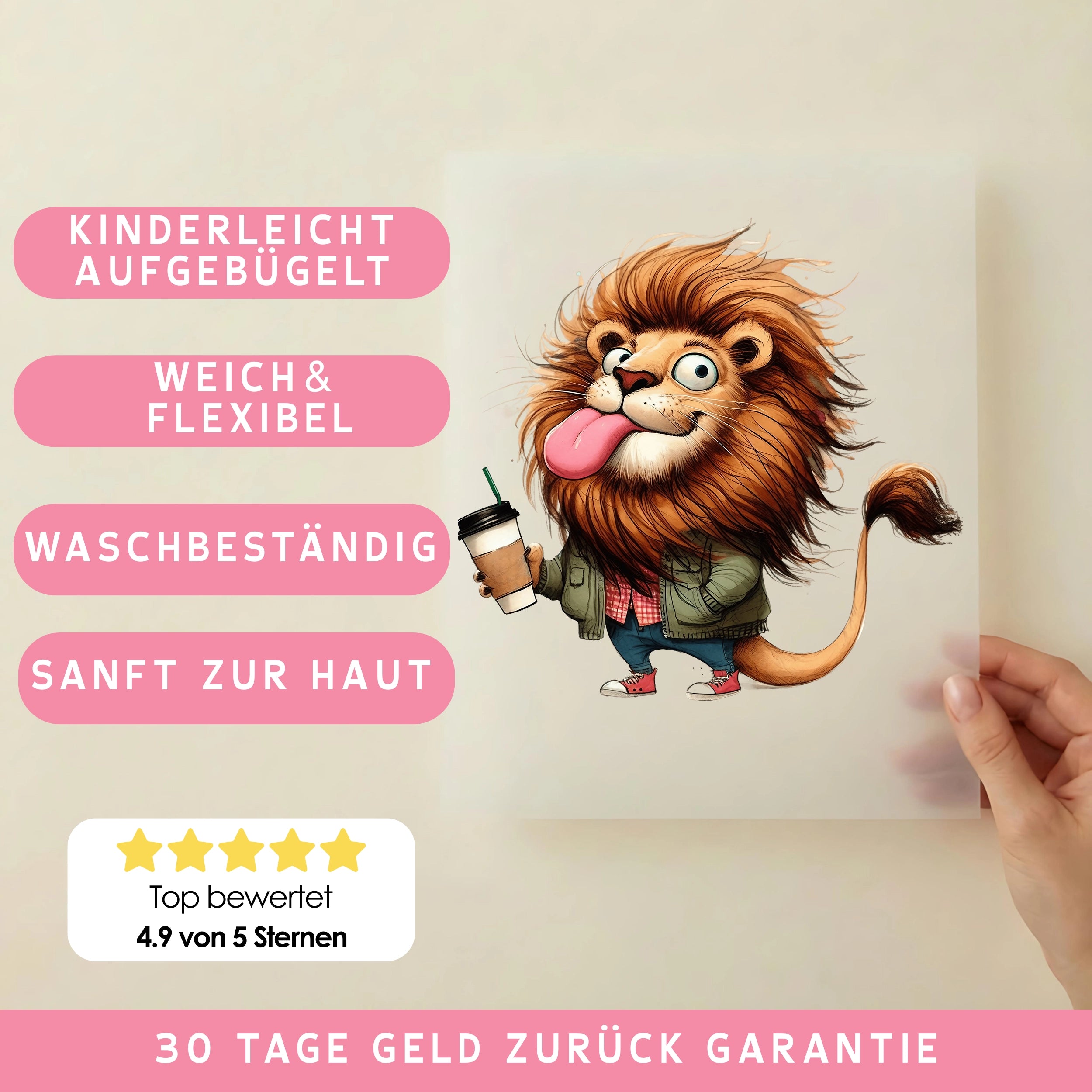 Bügelbild Löwe Kaffeepause