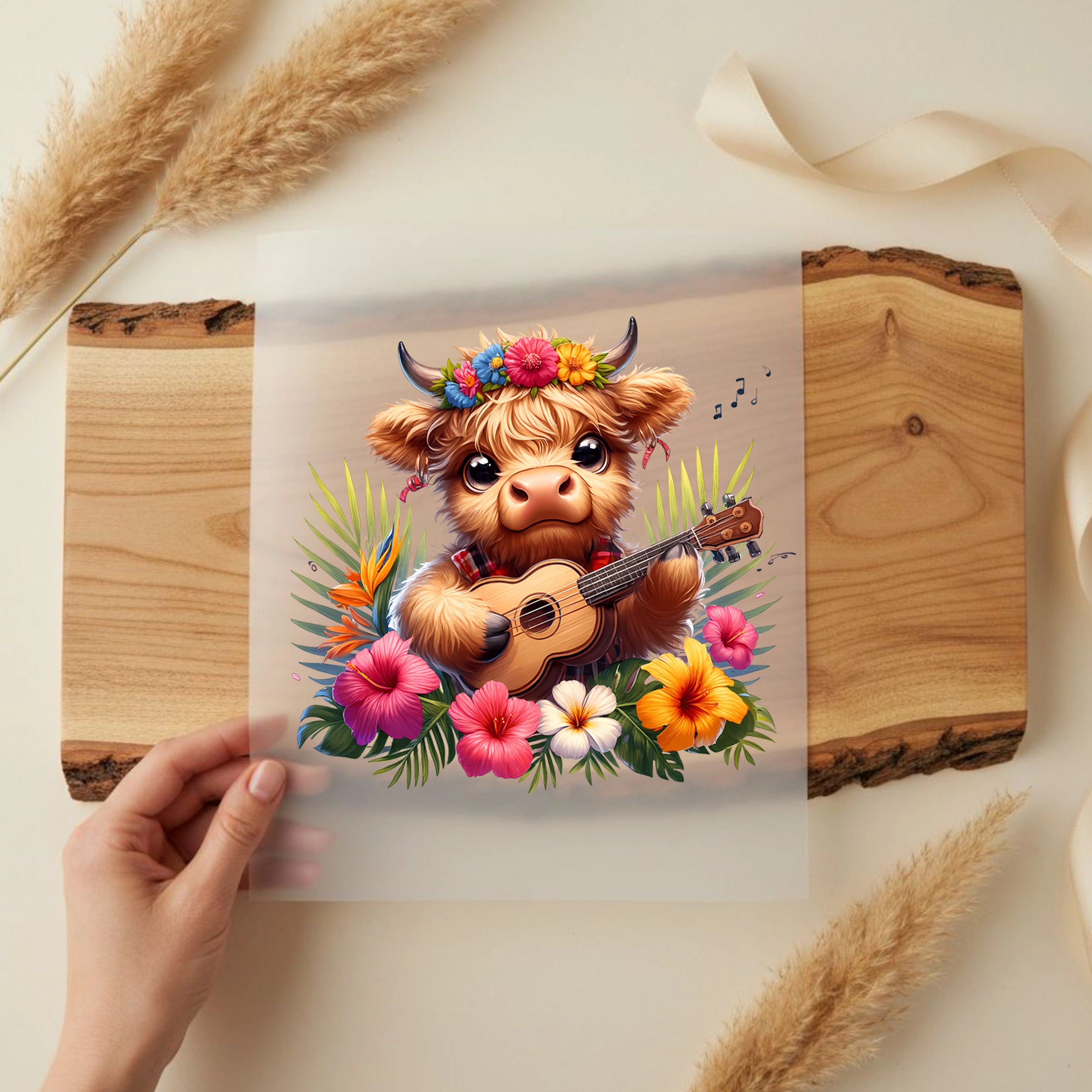 Bügelbild Musikkuh auf Hawaii