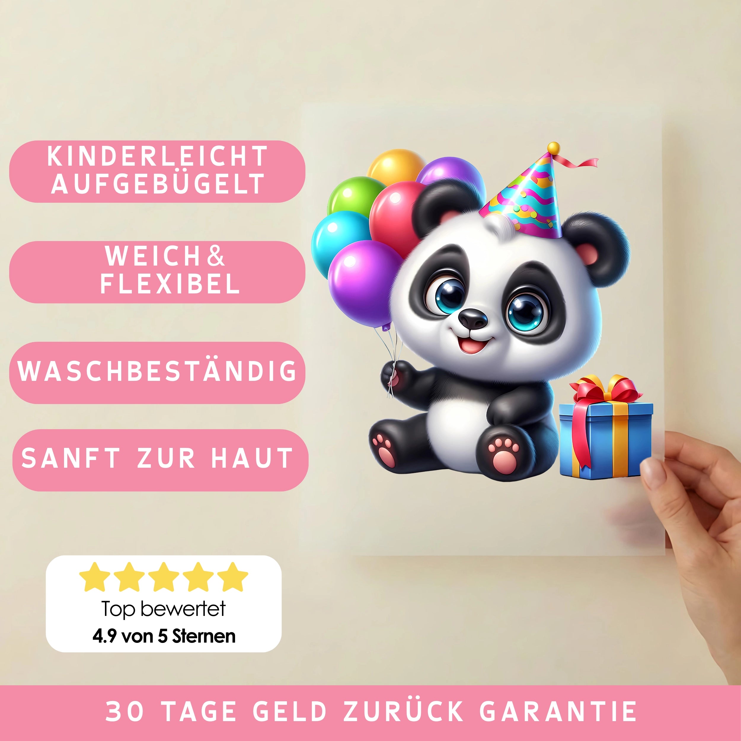 Bügelbild Baby Panda Geburtstag