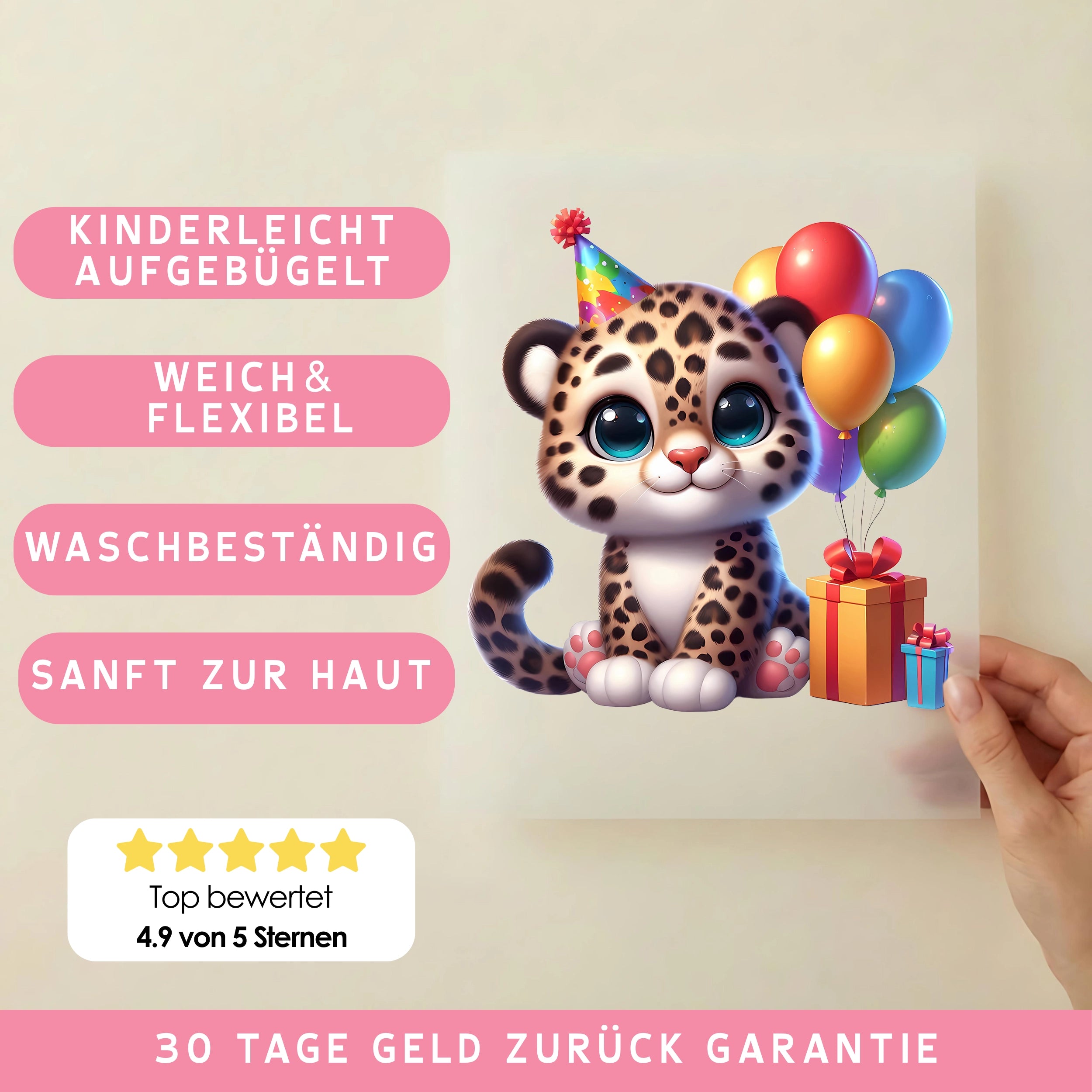 Bügelbild Baby Leopard Geburtstag