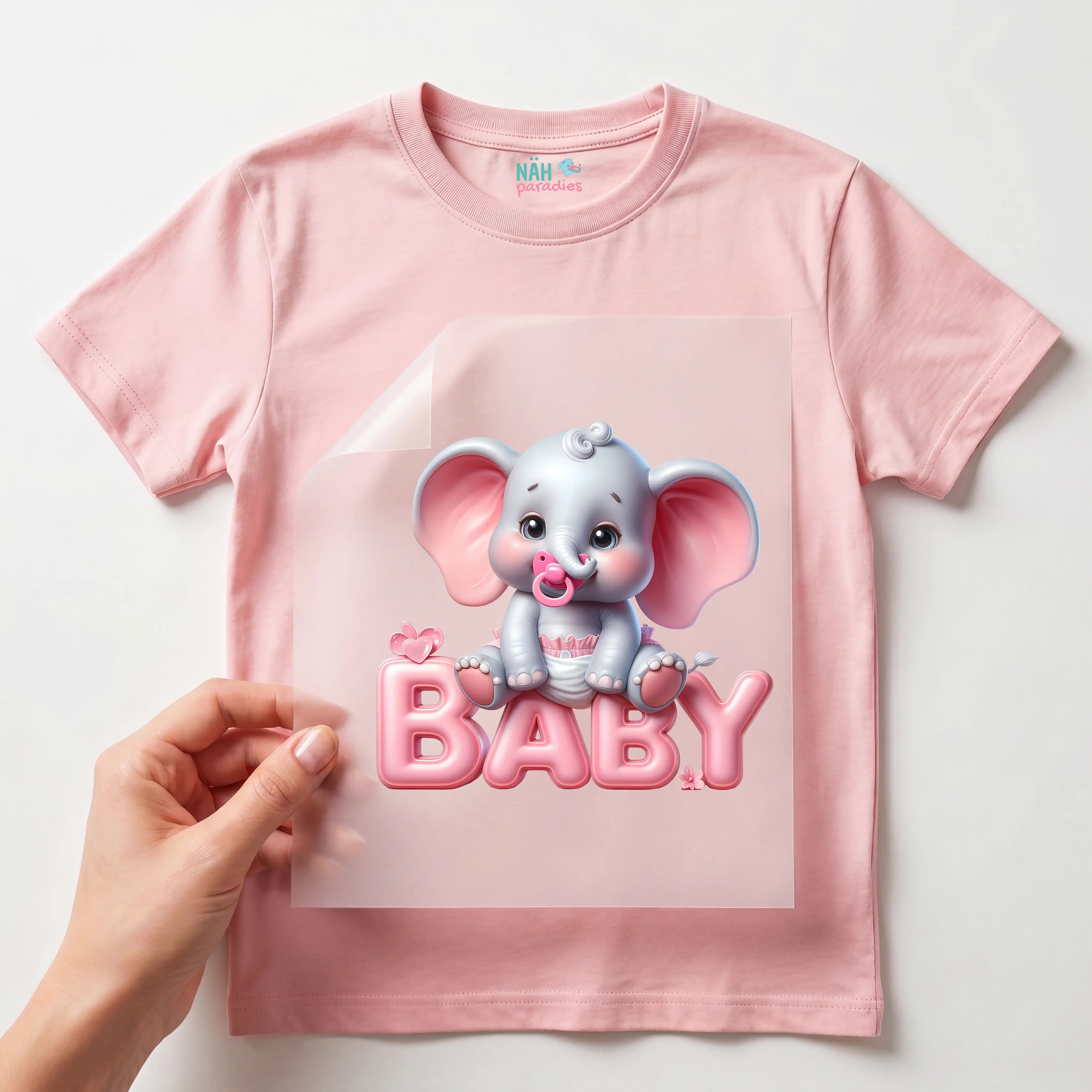Bügelbild Baby Elefant Rosa