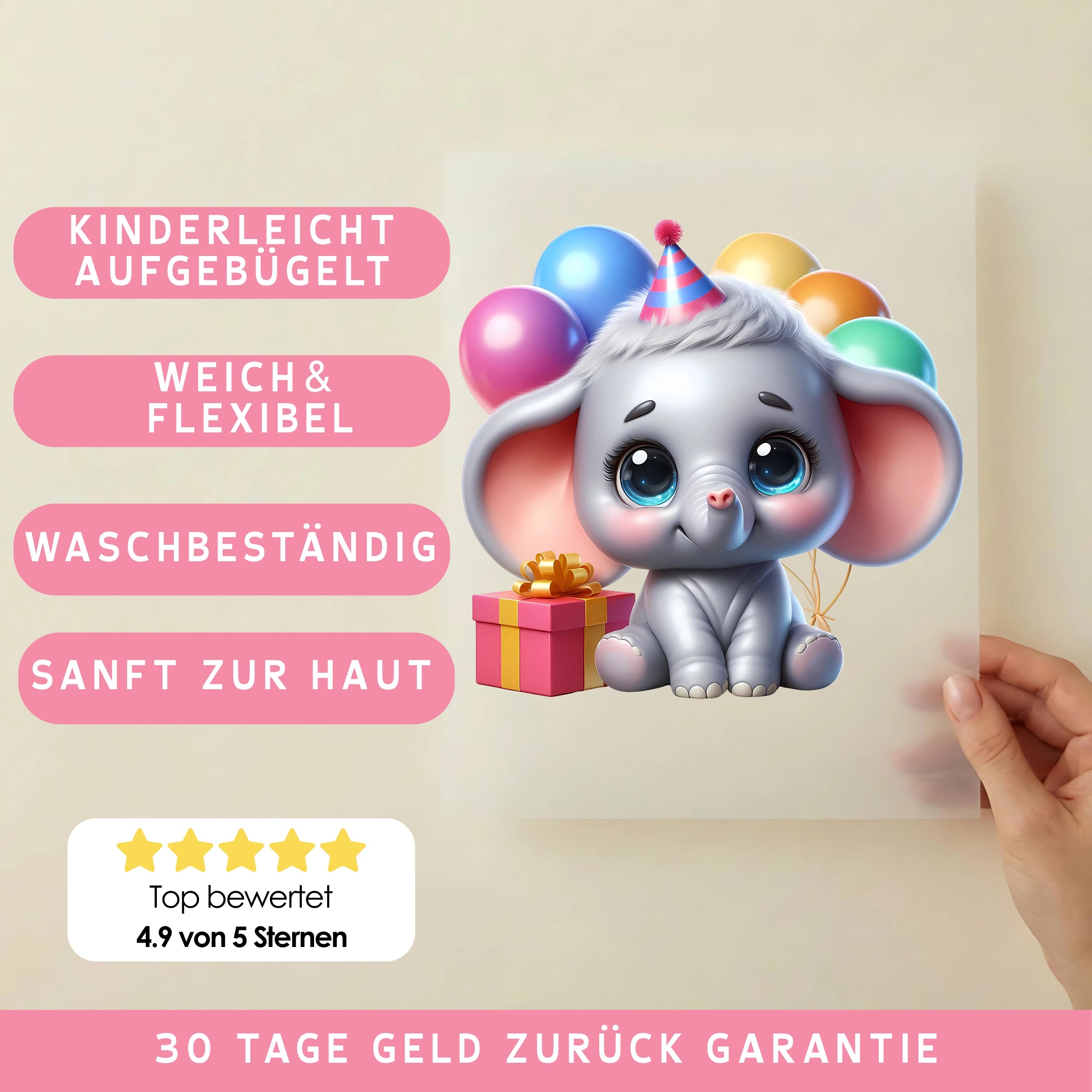 Bügelbild Baby Elefant Geburtstag