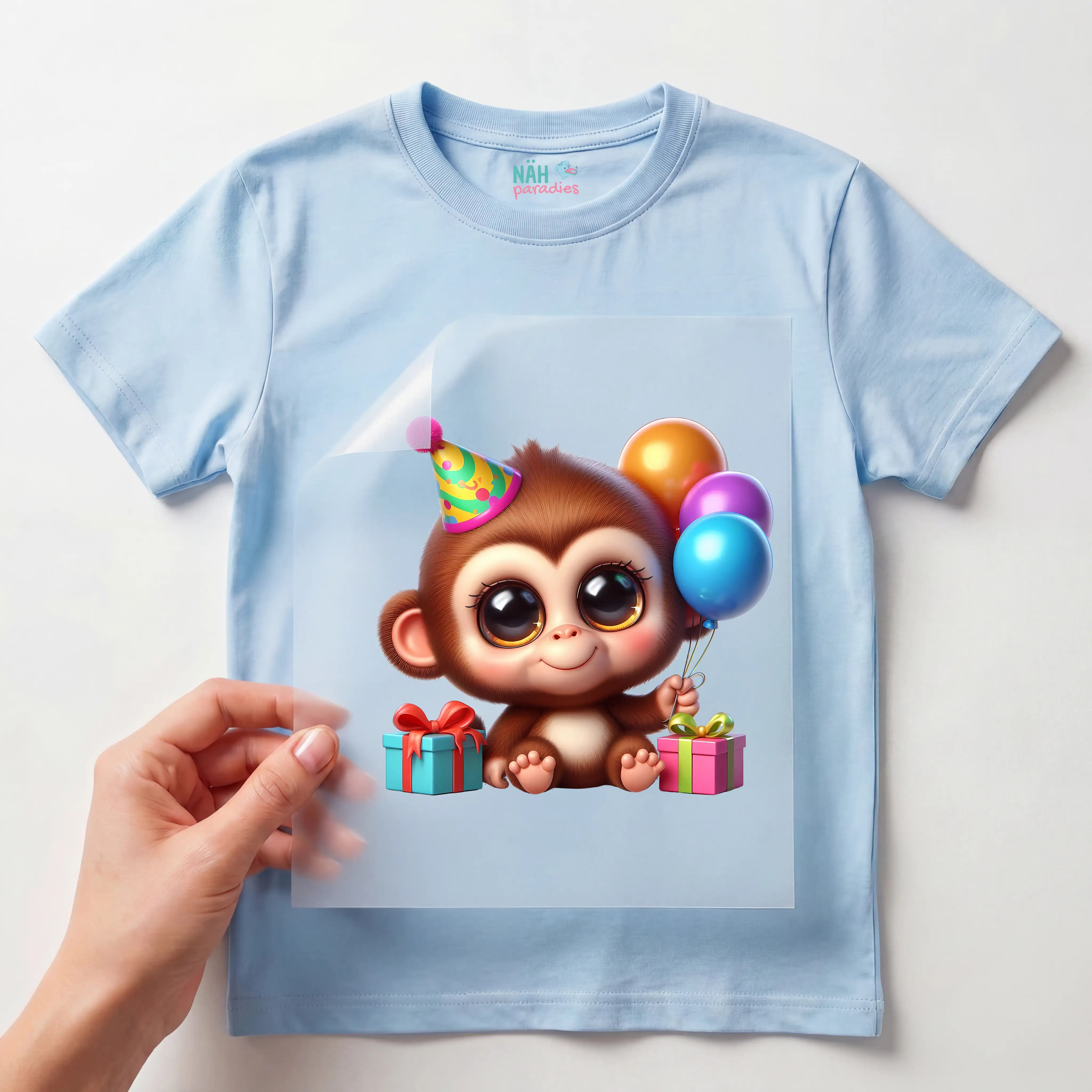 Bügelbild Baby Affe Geburtstag