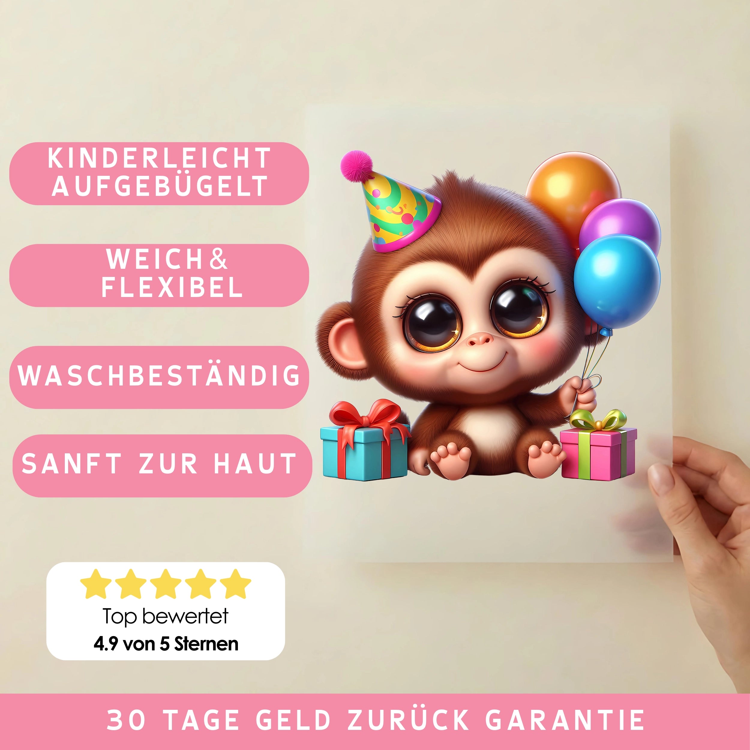 Bügelbild Baby Affe Geburtstag