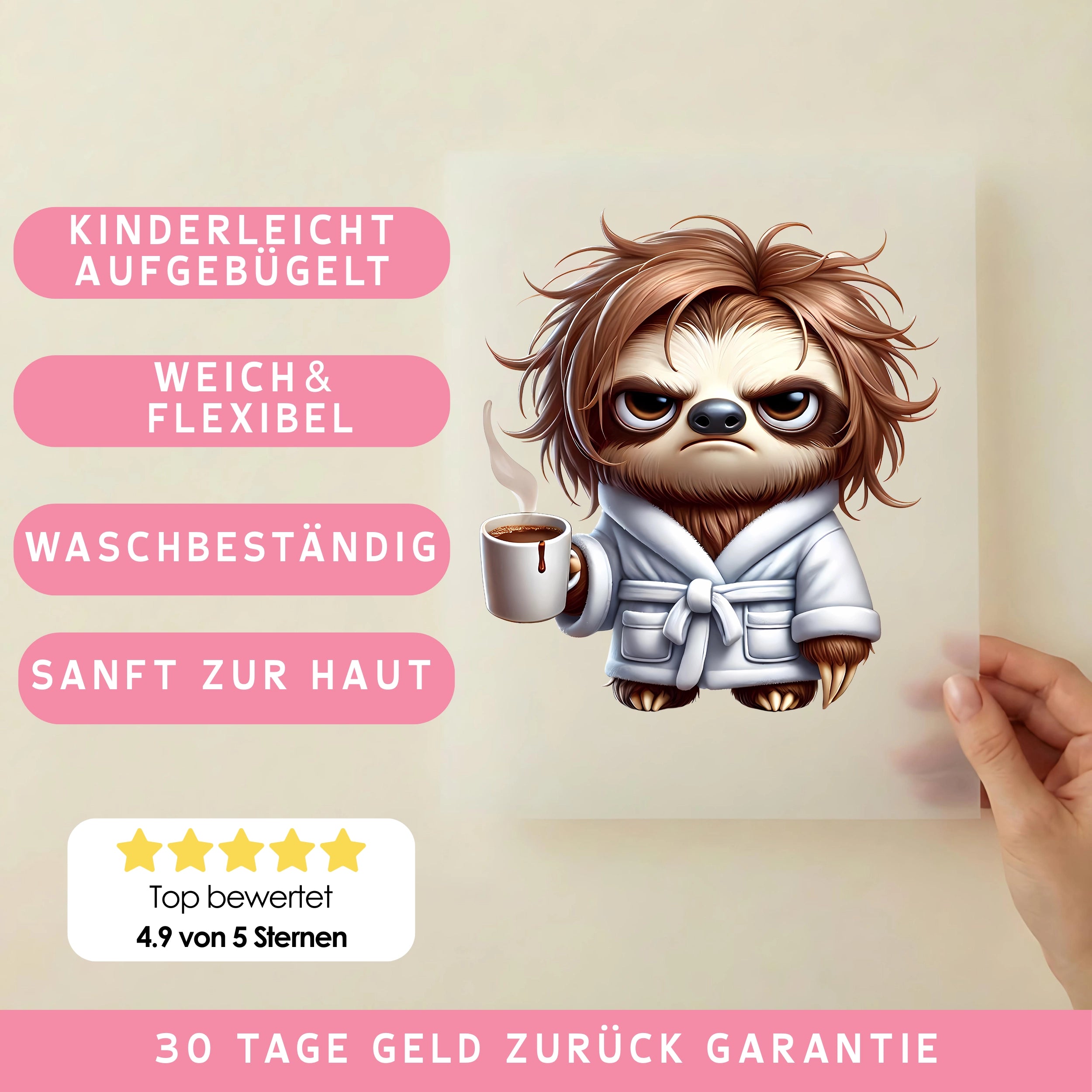 Bügelbild Morgenmuffel Faultier