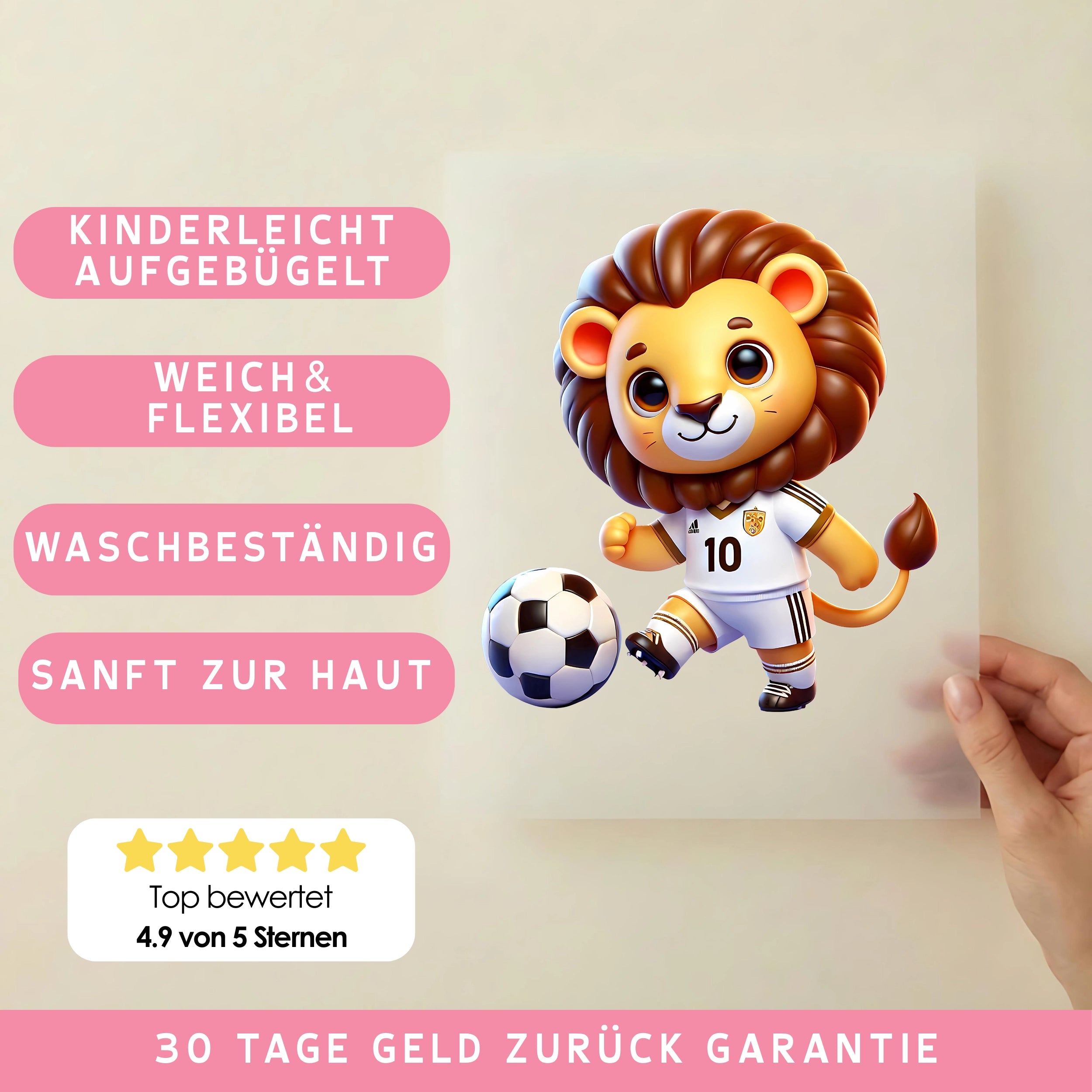 Bügelbild Löwe Fußballstar