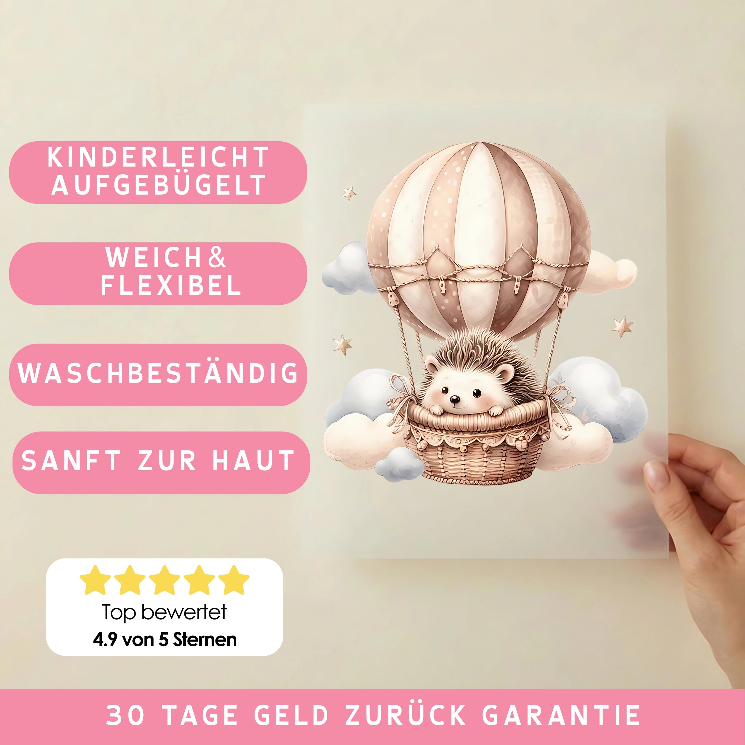 Bügelbild Igel Luftabenteuer