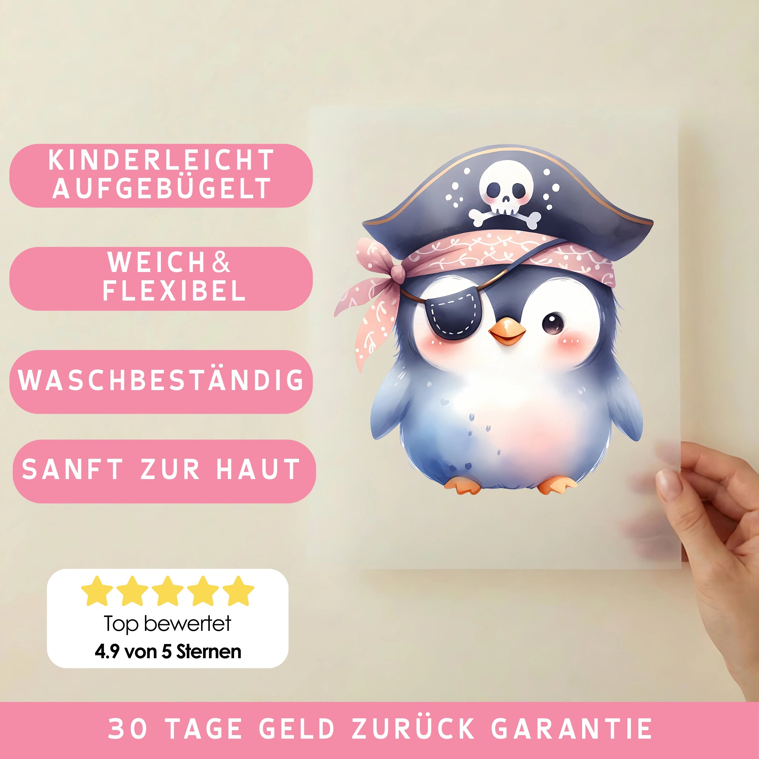 Bügelbild Pirat Pinguin