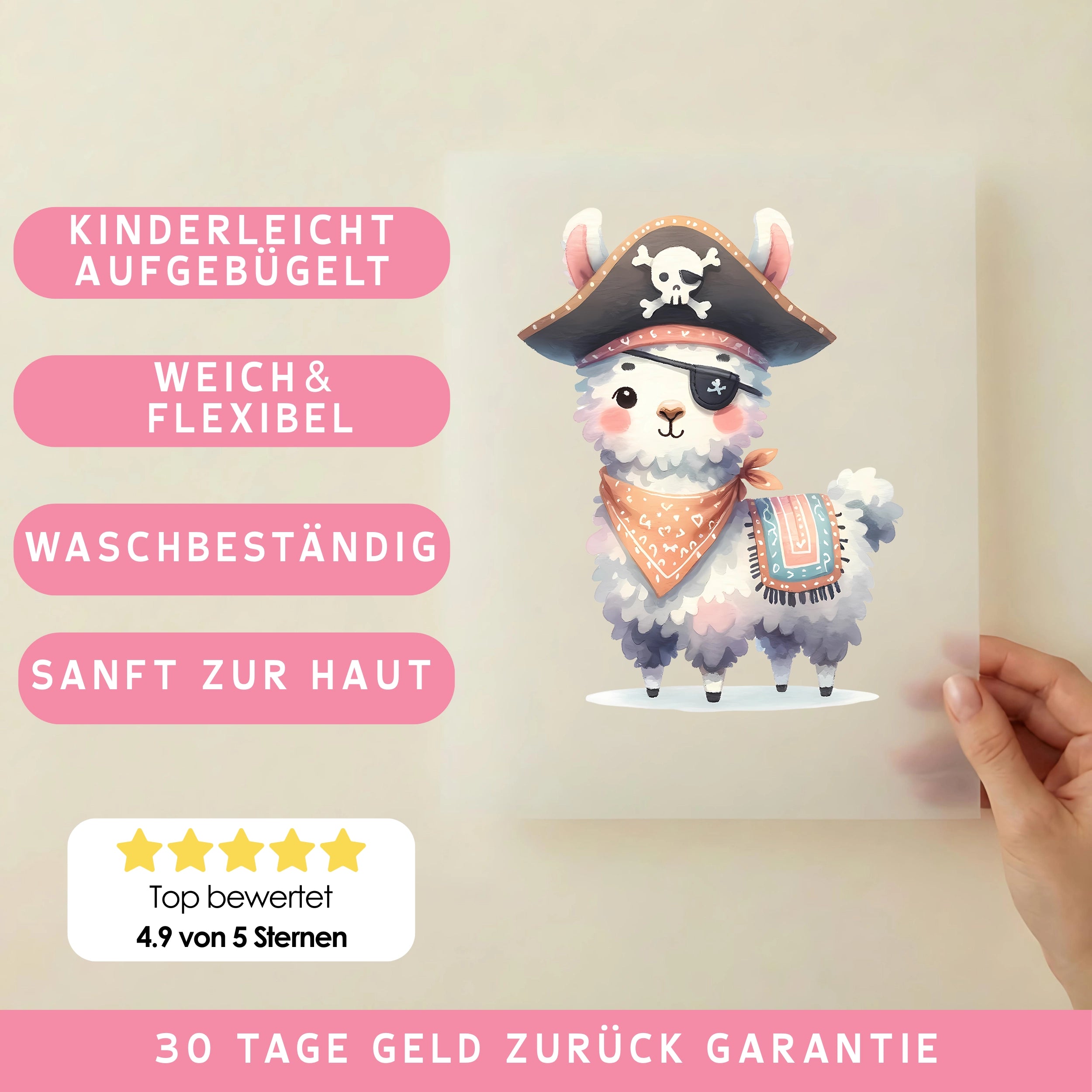 Bügelbild Pirat Lama