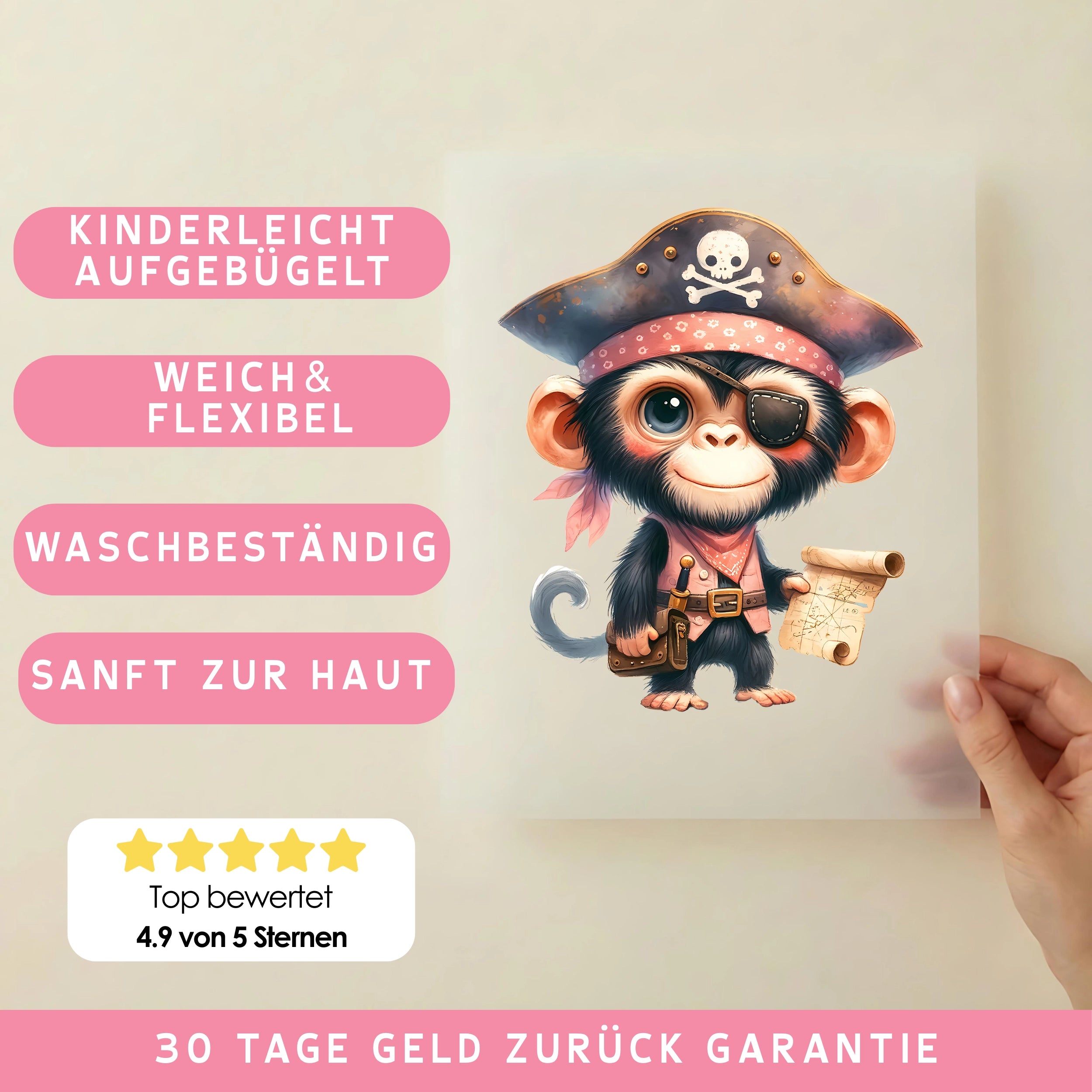 Bügelbild Pirat Affe