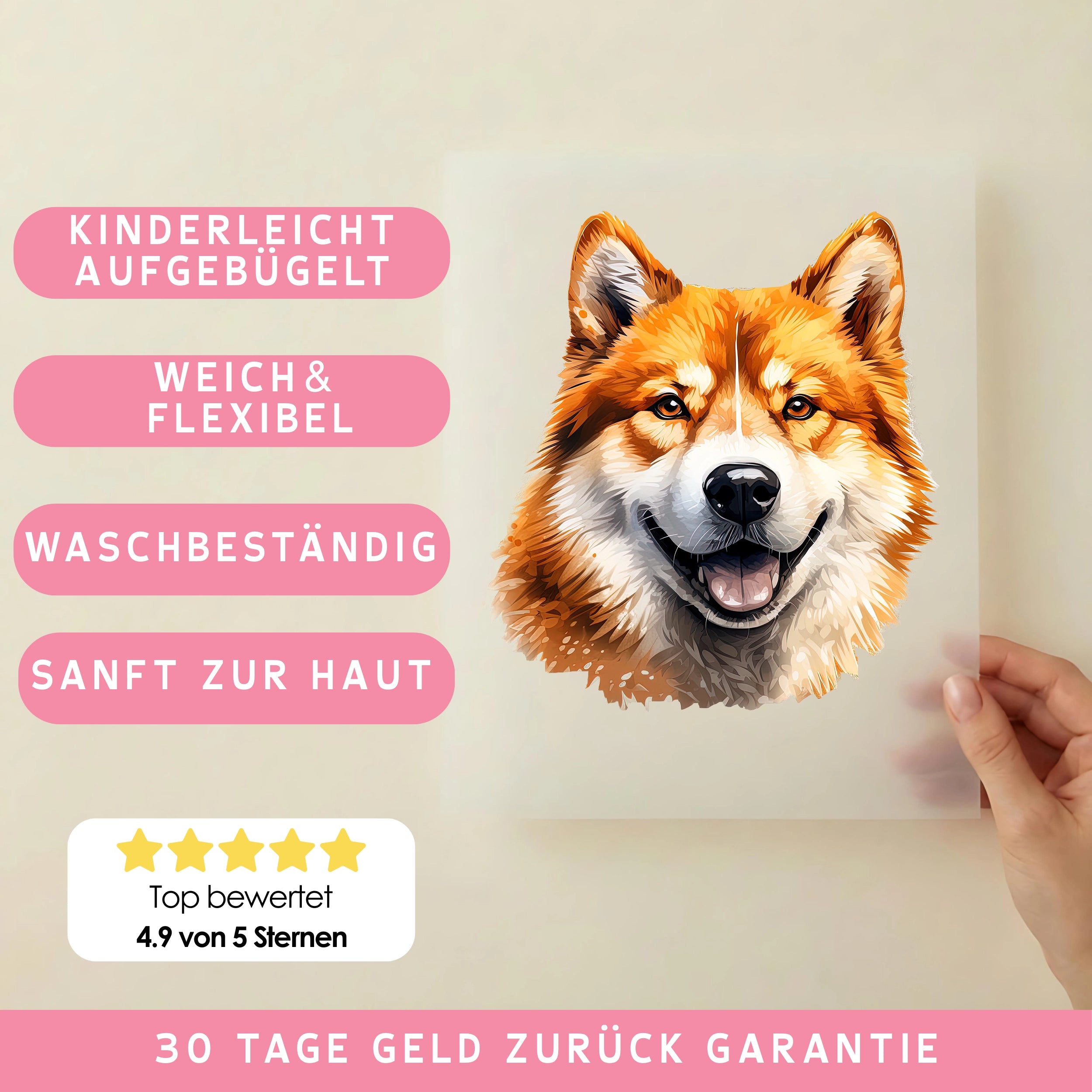 Bügelbild Hund Akita Braun