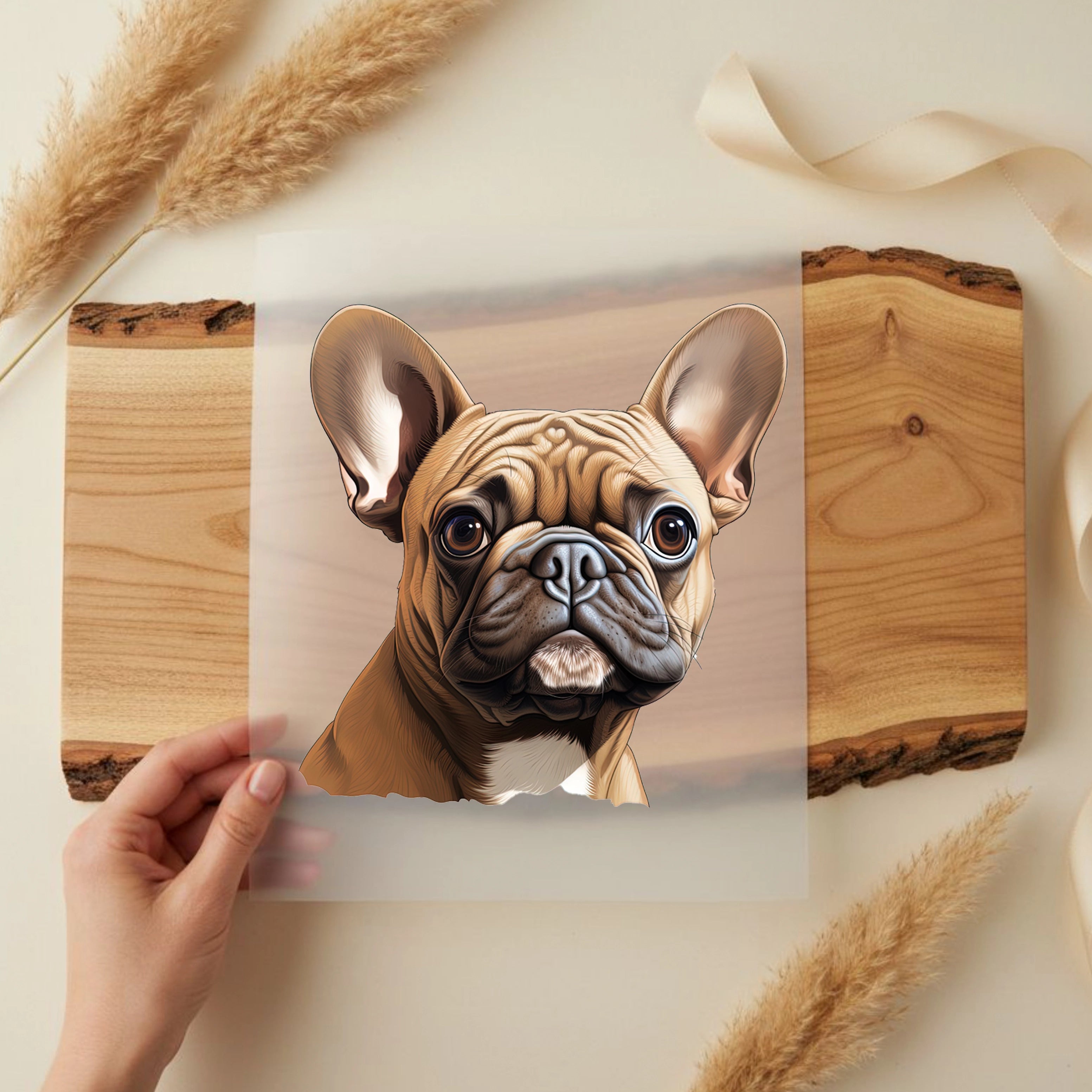 Bügelbild Hund Französische Bulldogge Braun Beige