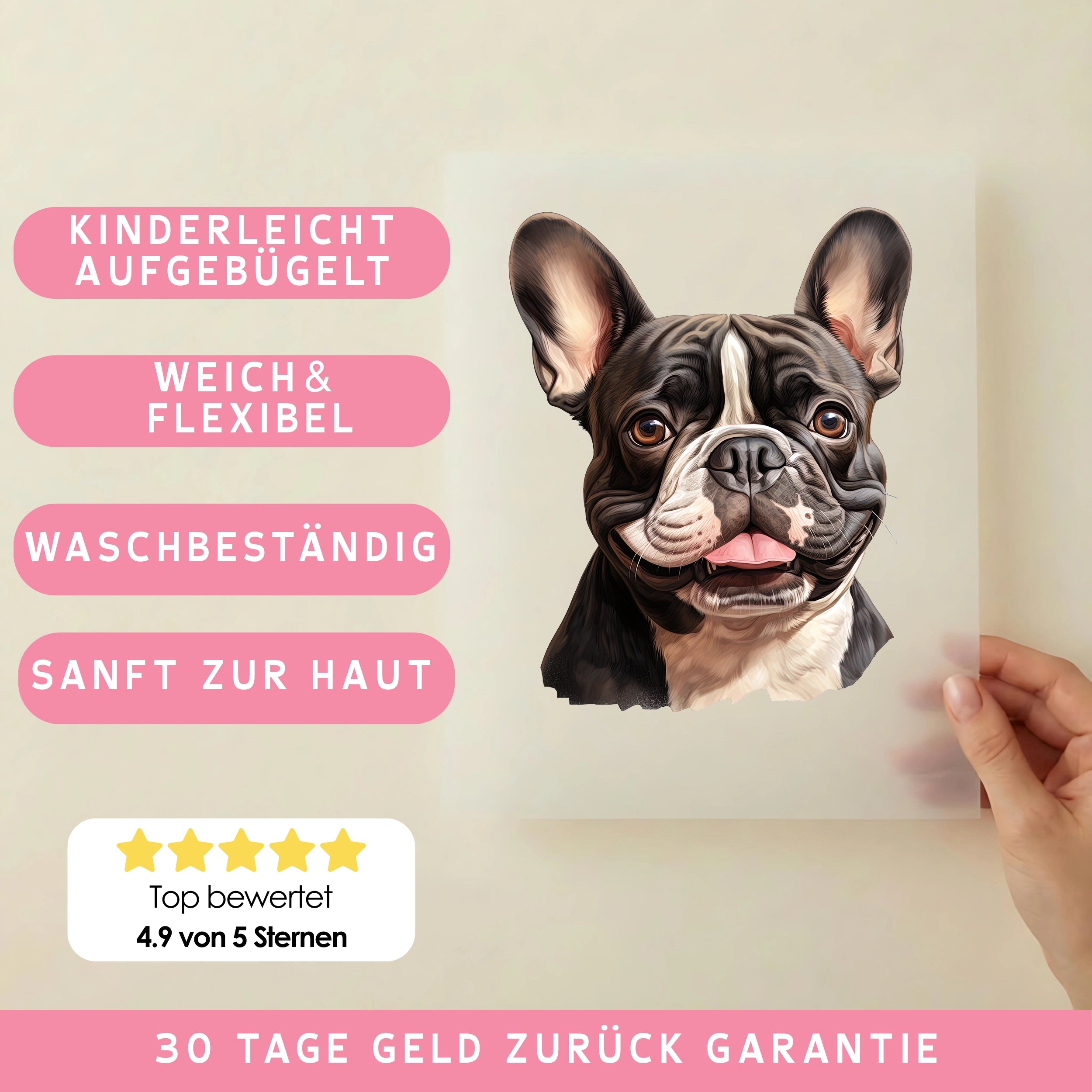 Bügelbild Hund Französische Bulldogge Schwarz