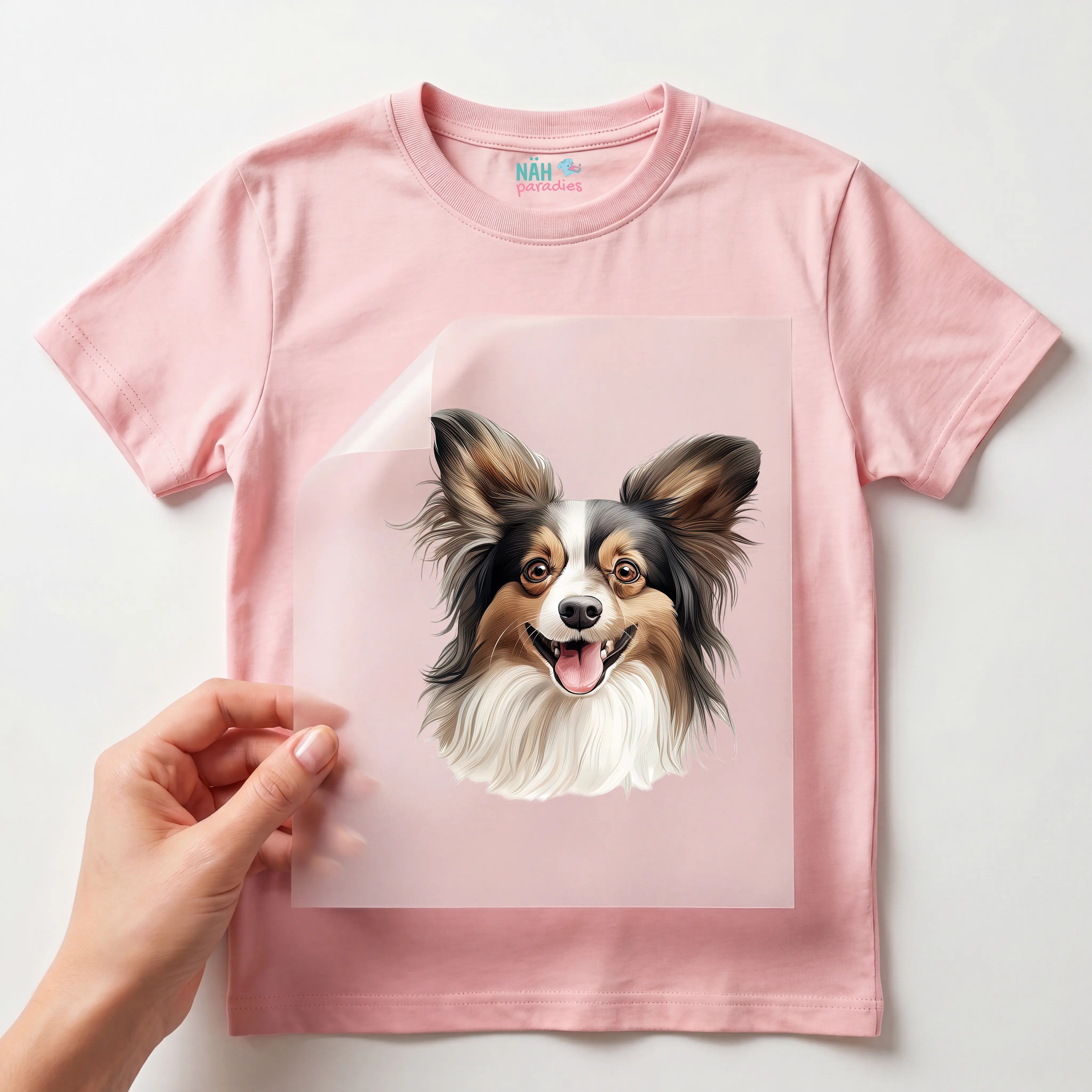 Bügelbild Hund Papillon Zwergspaniel Braun
