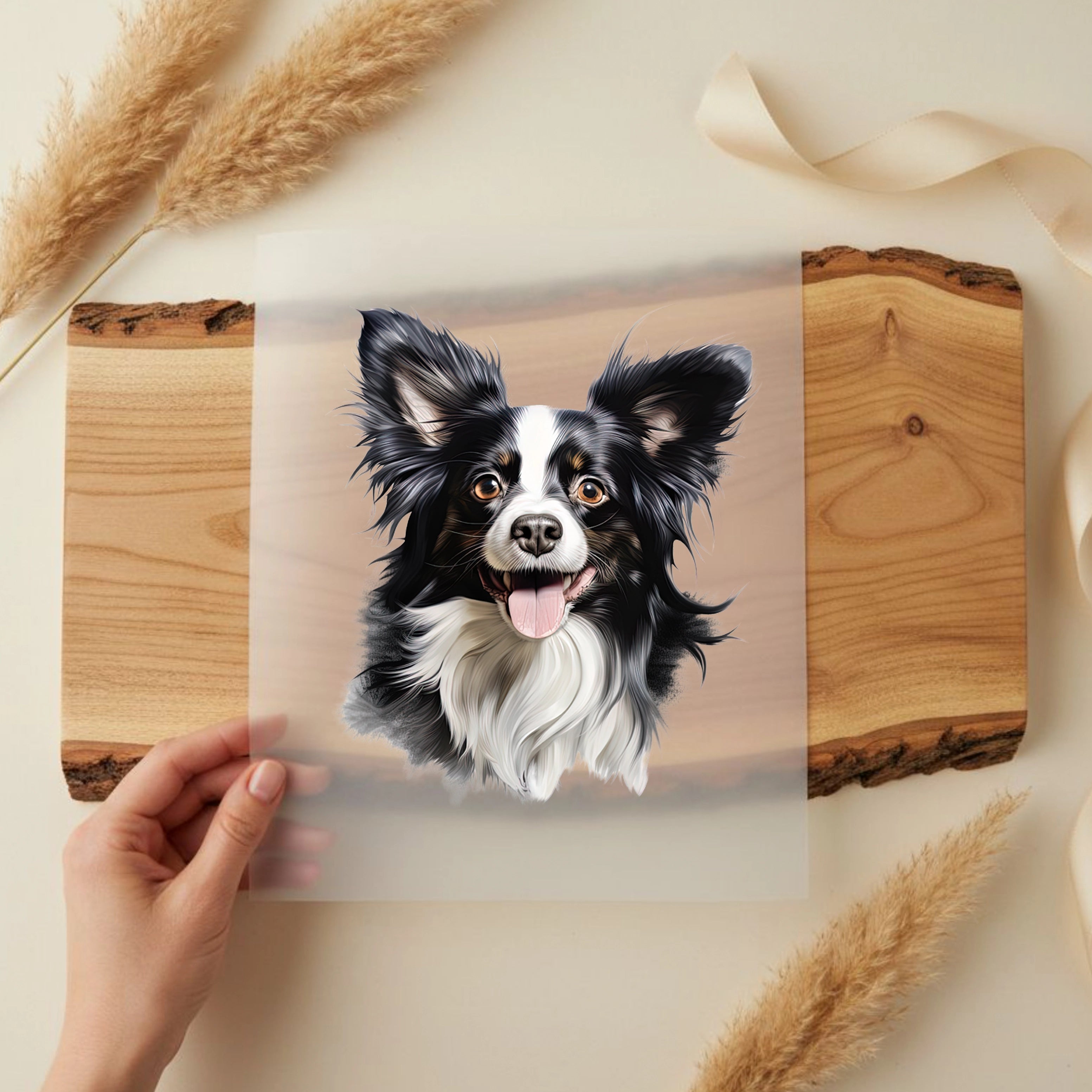 Bügelbild Hund Papillon Zwergspaniel Schwarz
