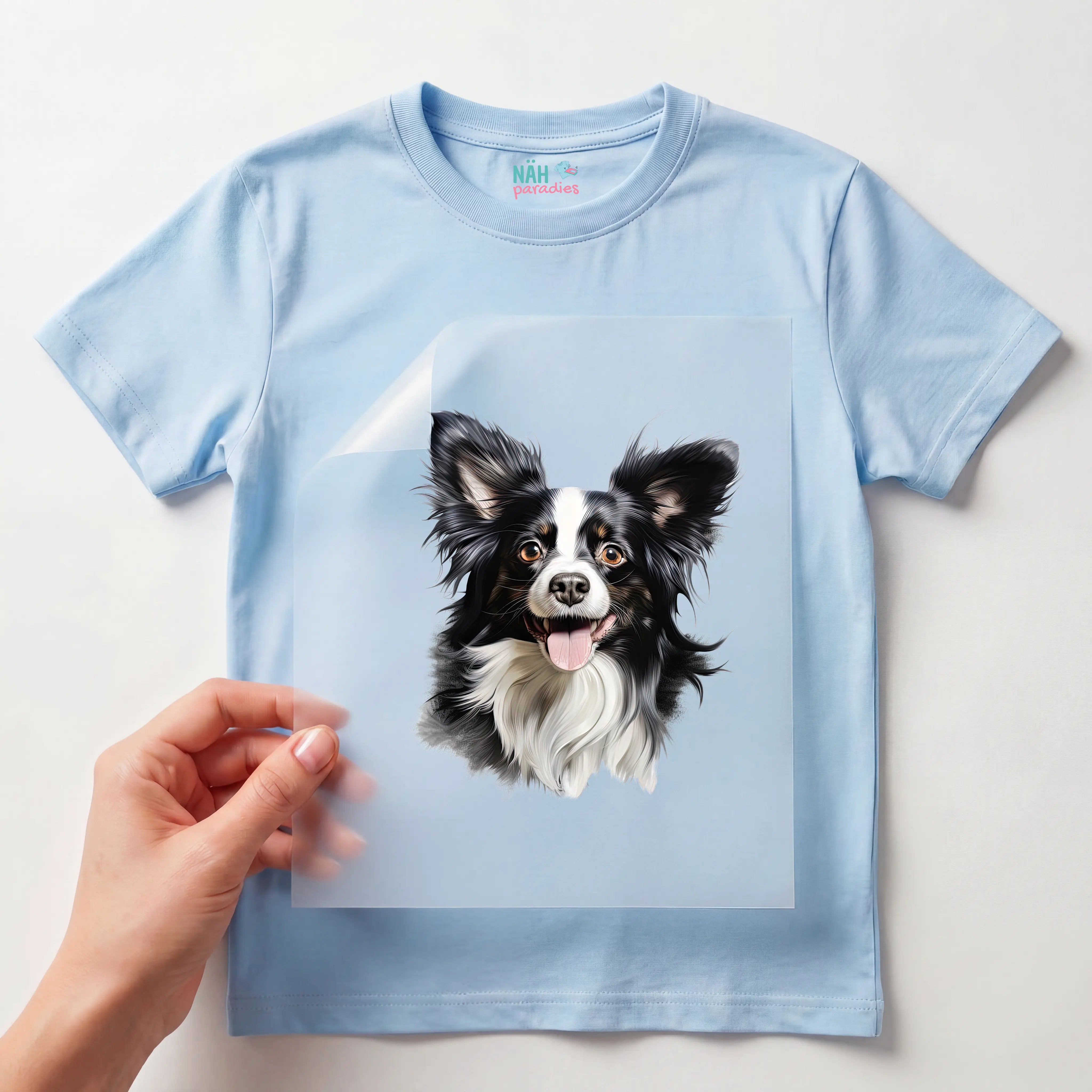 Bügelbild Hund Papillon Zwergspaniel Schwarz