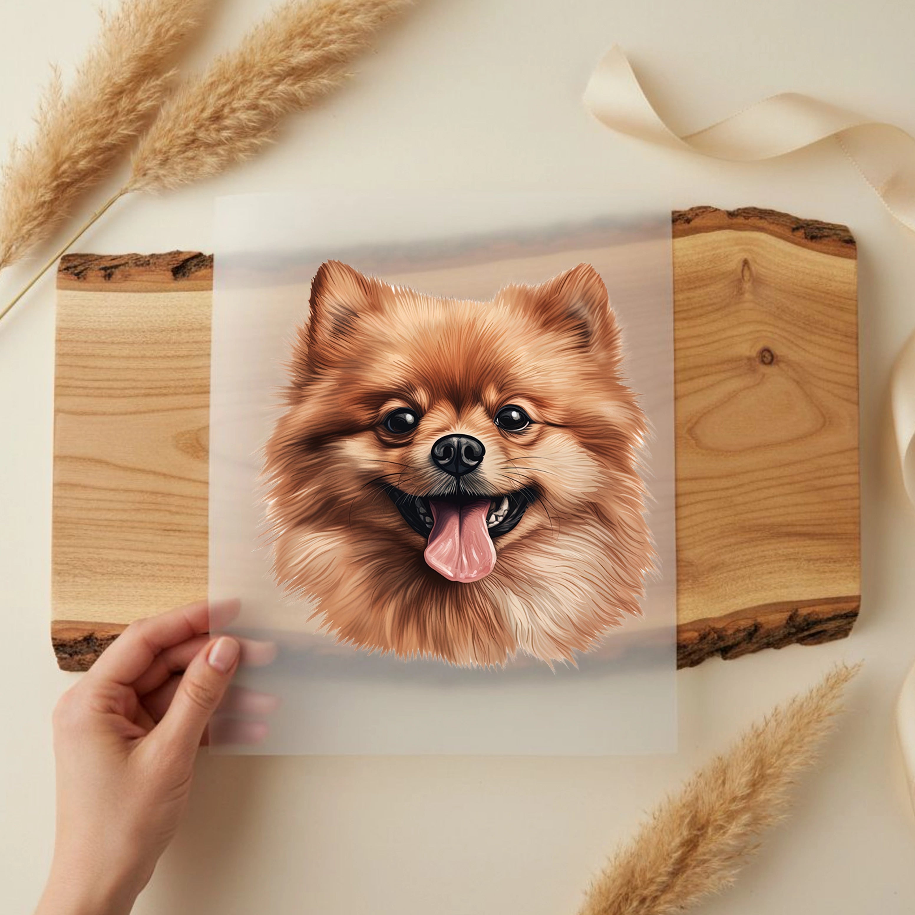 Bügelbild Hund Pomeranian Zwergspitz Braun