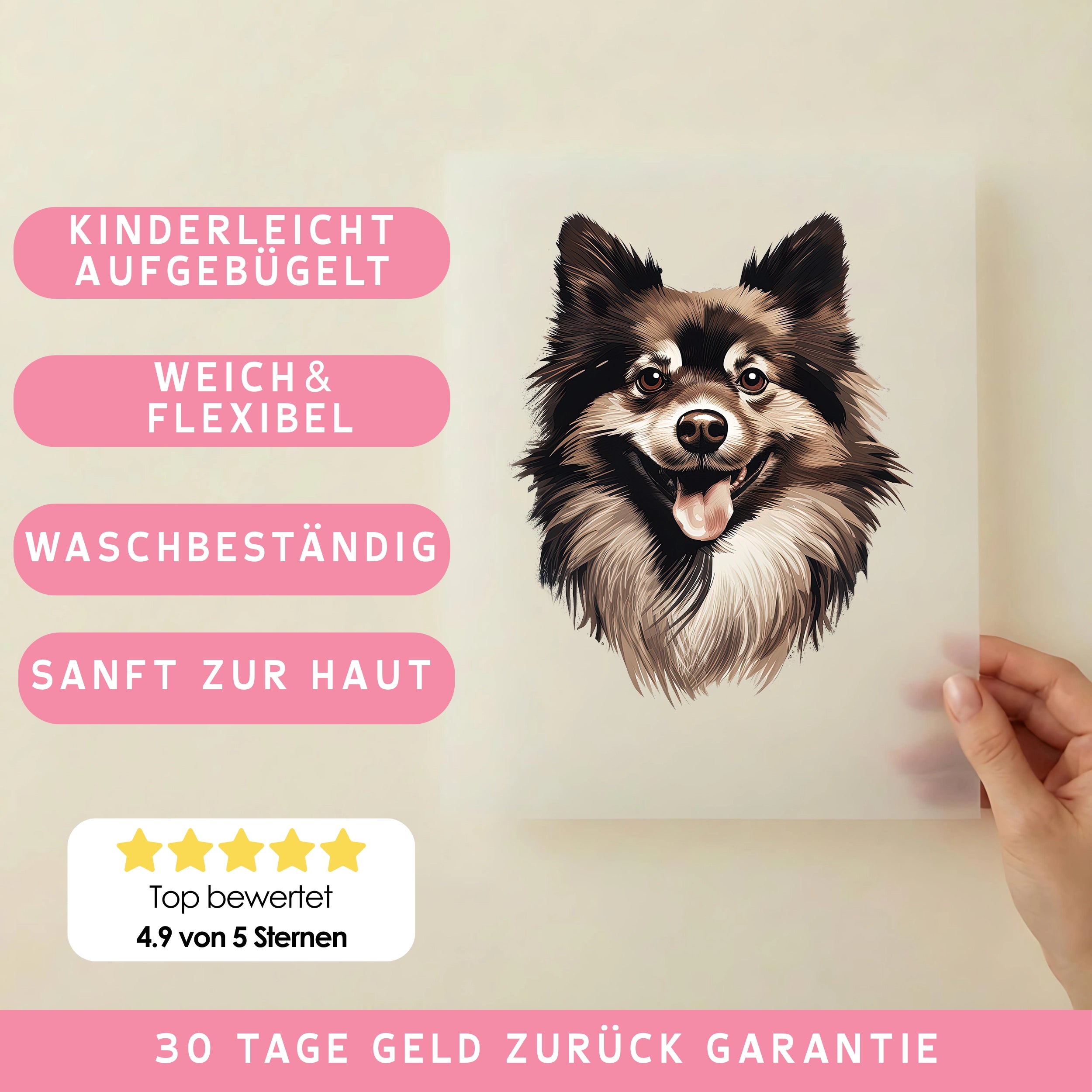 Bügelbild Hund Pomeranian Zwergspitz Schwarz