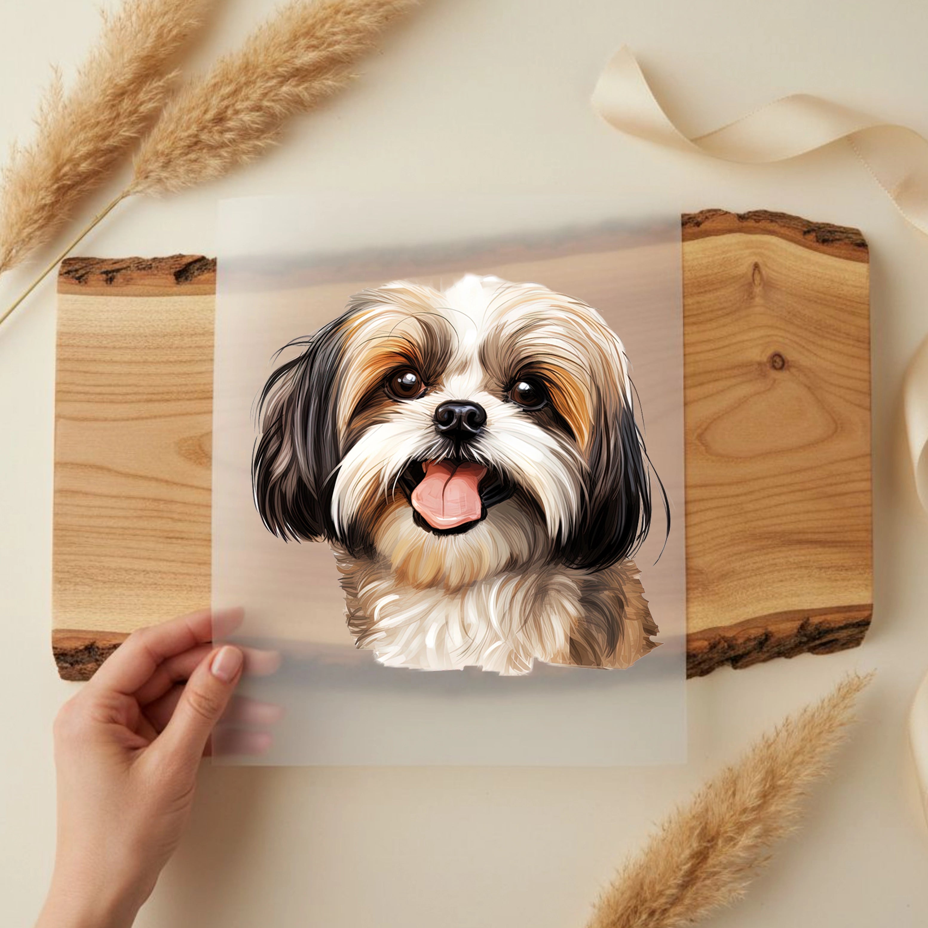 Bügelbild Hund Shih Tzu Braun