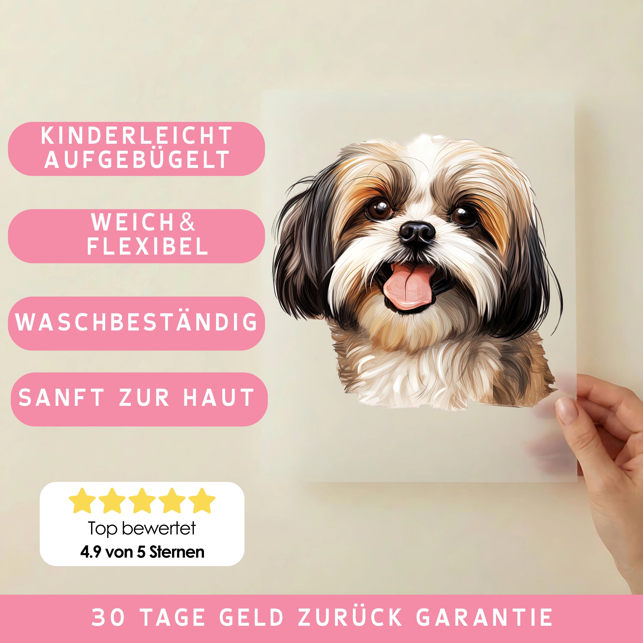 Bügelbild Hund Shih Tzu Braun