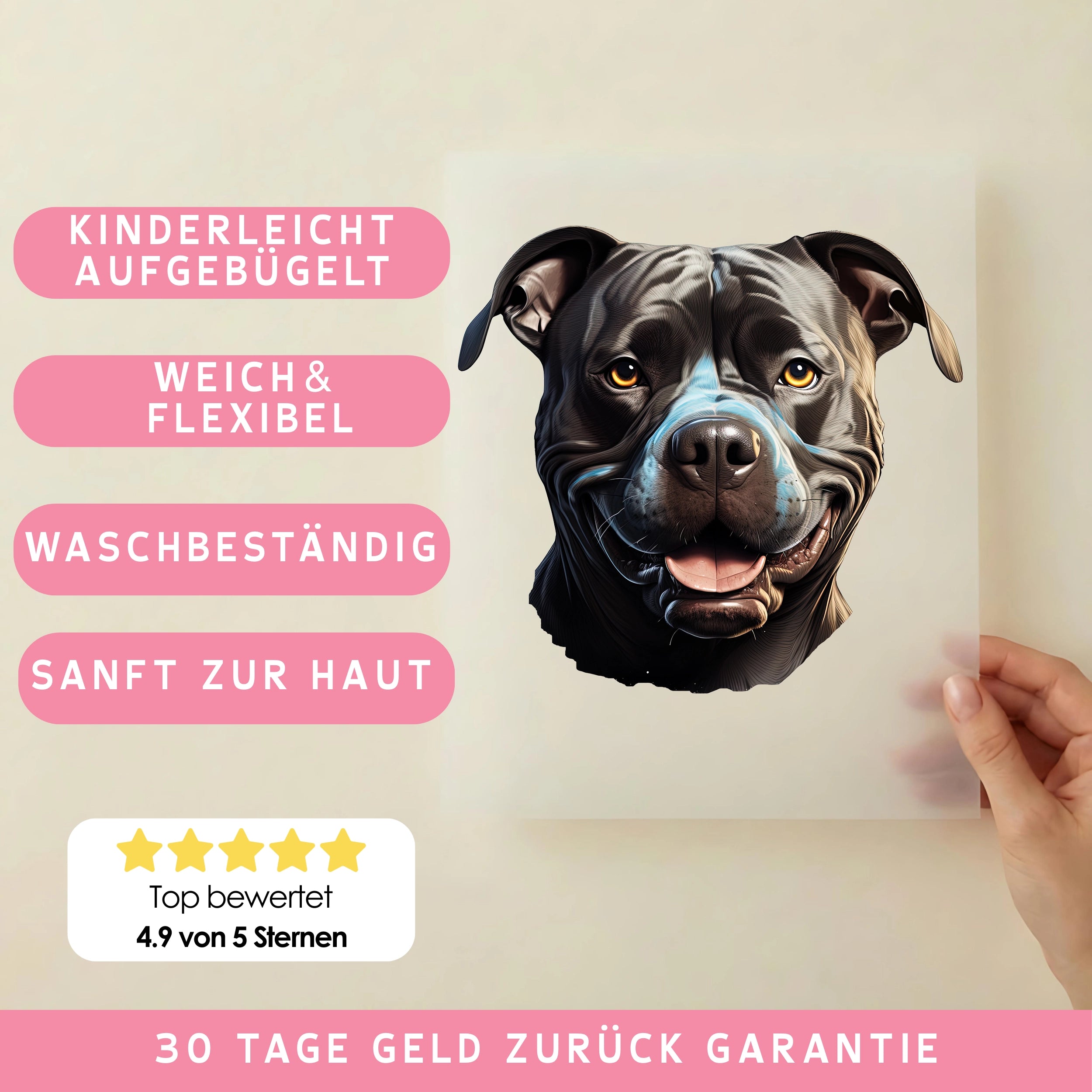 Bügelbild Hund Staffordshire Bullterrier Schwarz