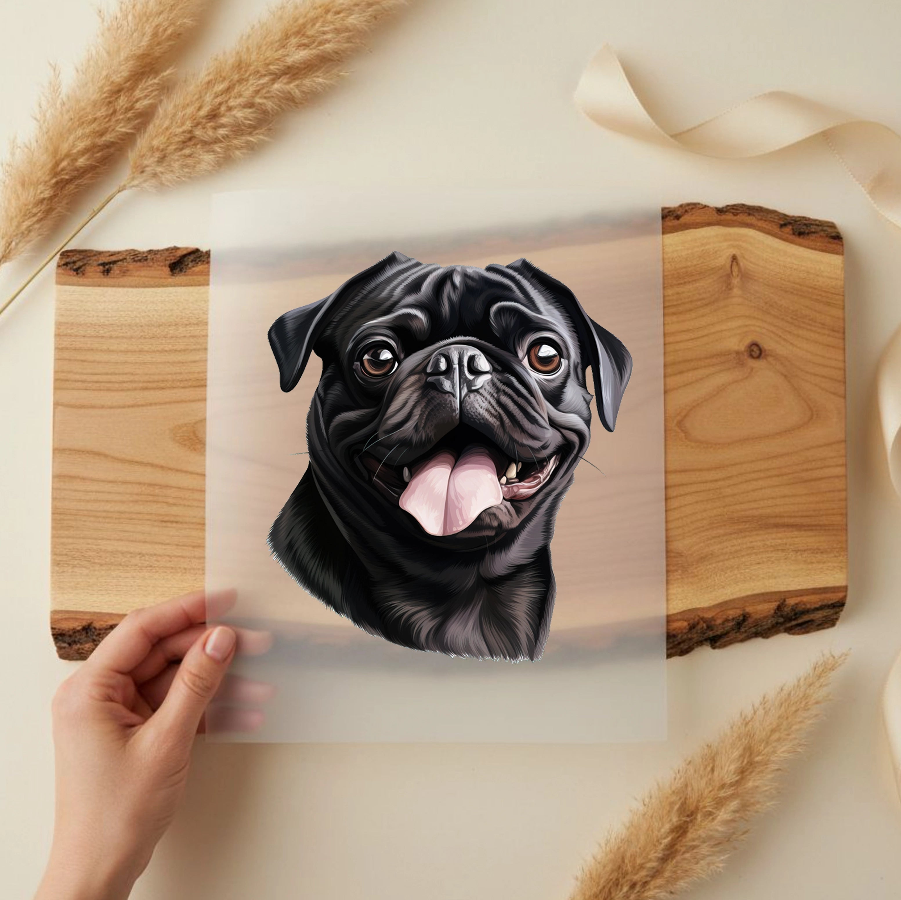 Bügelbild Hund Mops Schwarz