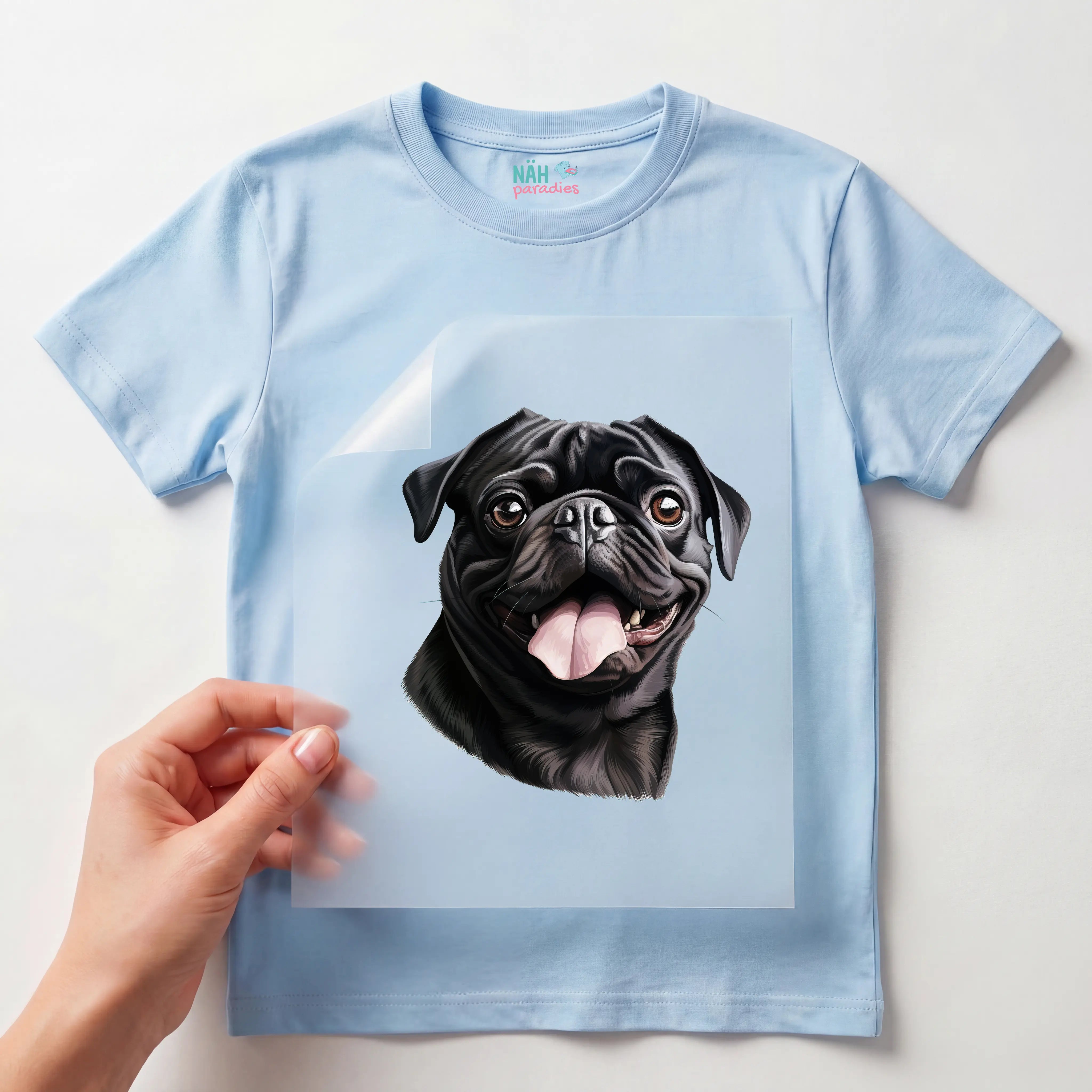 Bügelbild Hund Mops Schwarz