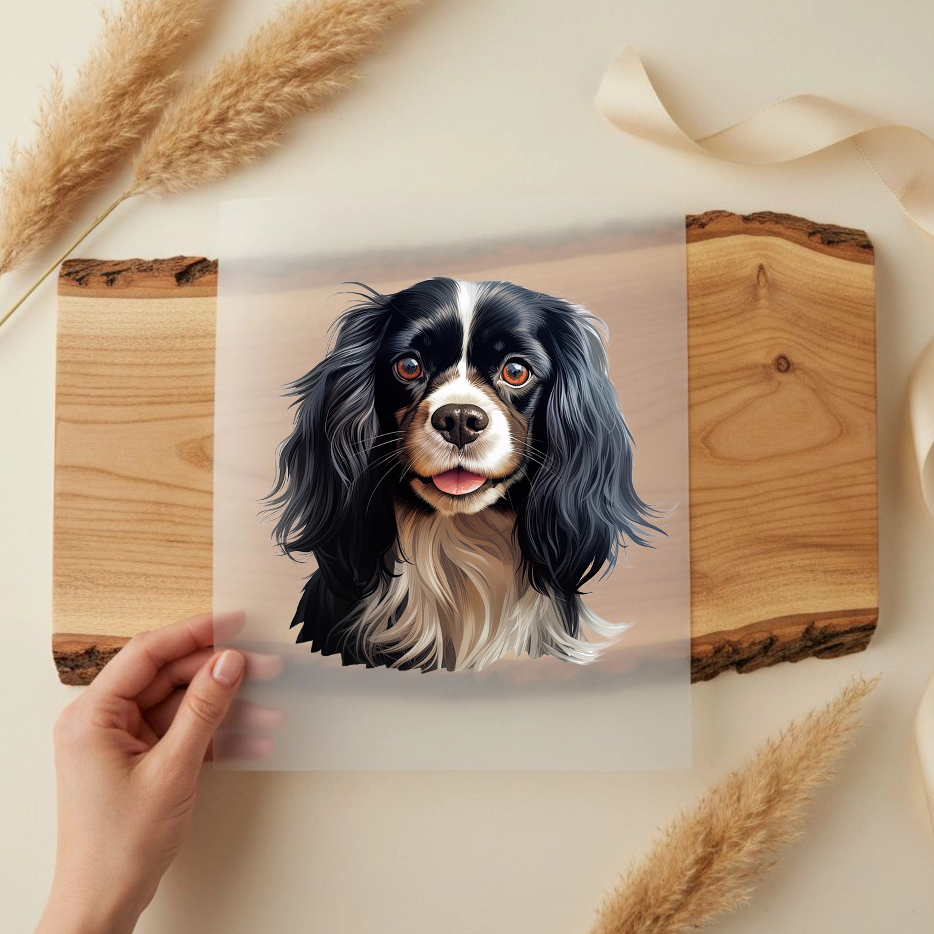 Bügelbild Hund Cavalier King Charles Spaniel Schwarz