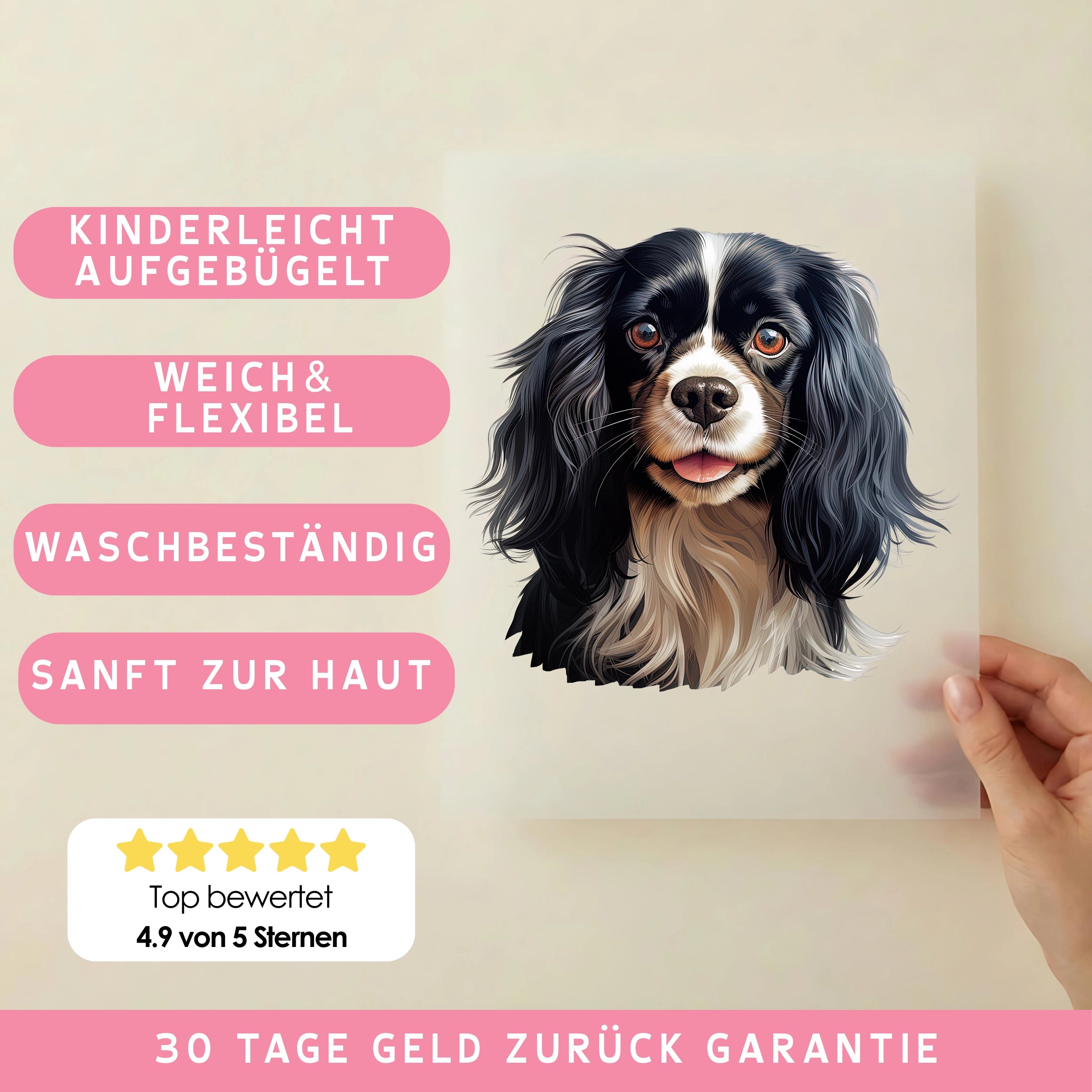 Bügelbild Hund Cavalier King Charles Spaniel Schwarz