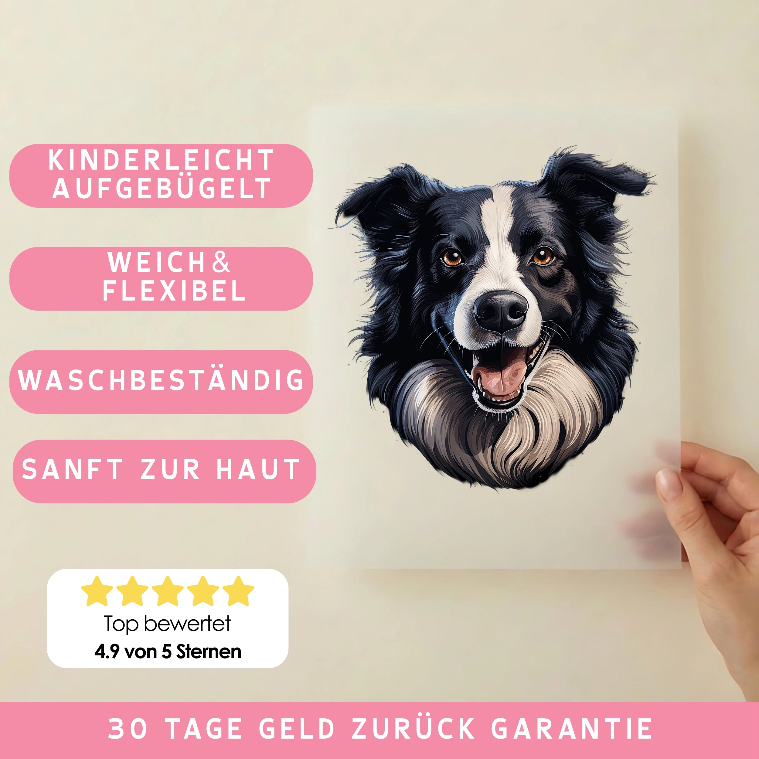 Bügelbild Hund Border Collie Schwarz
