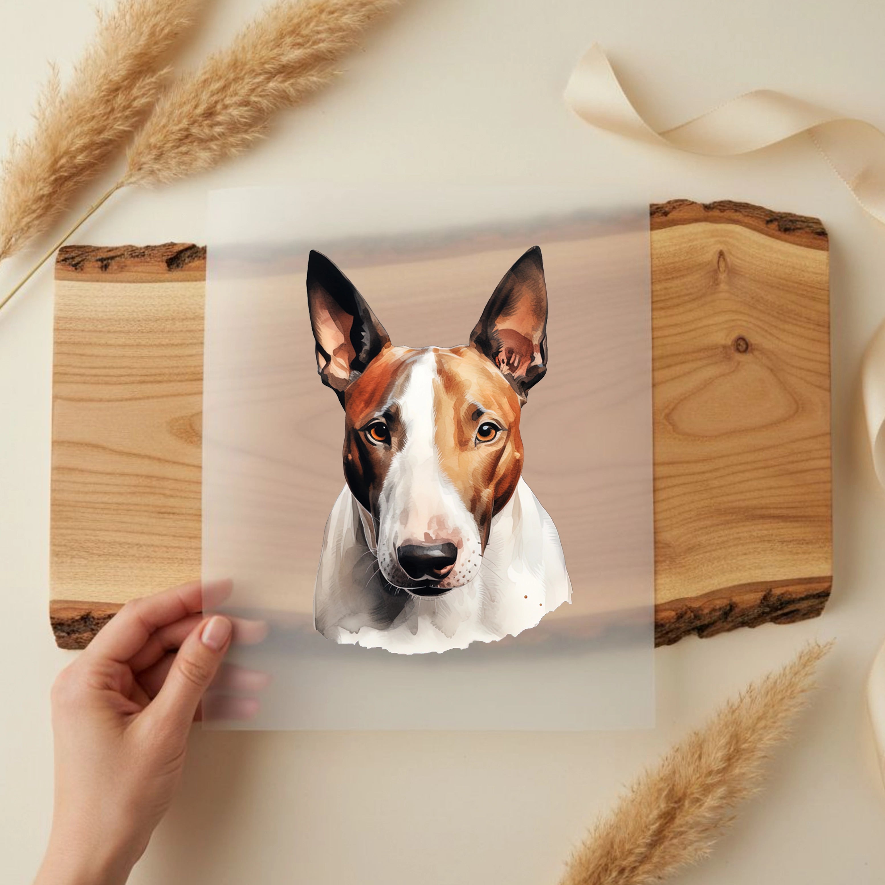 Bügelbild Hund Bullterrier Weiß Braun