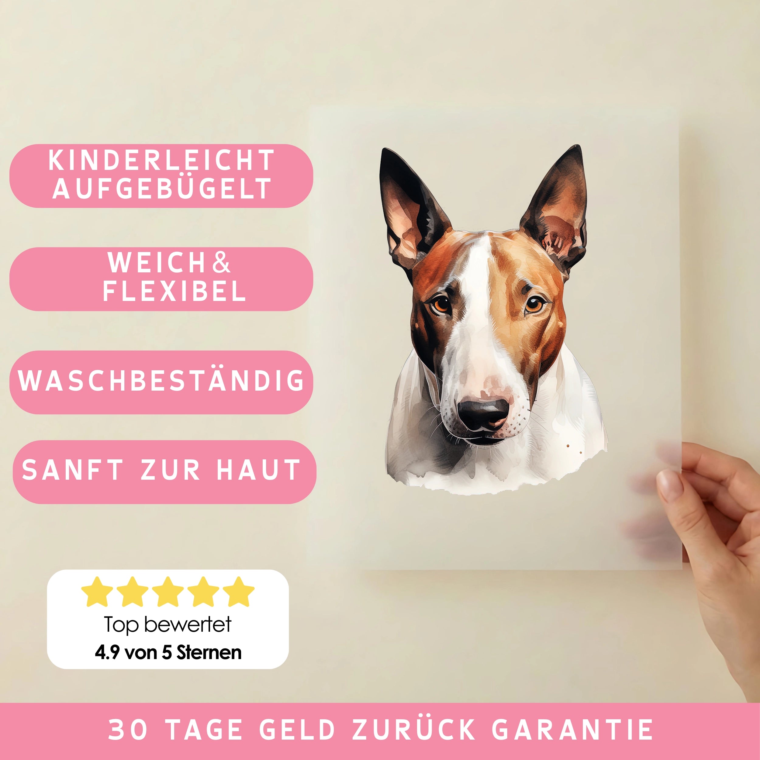 Bügelbild Hund Bullterrier Weiß Braun