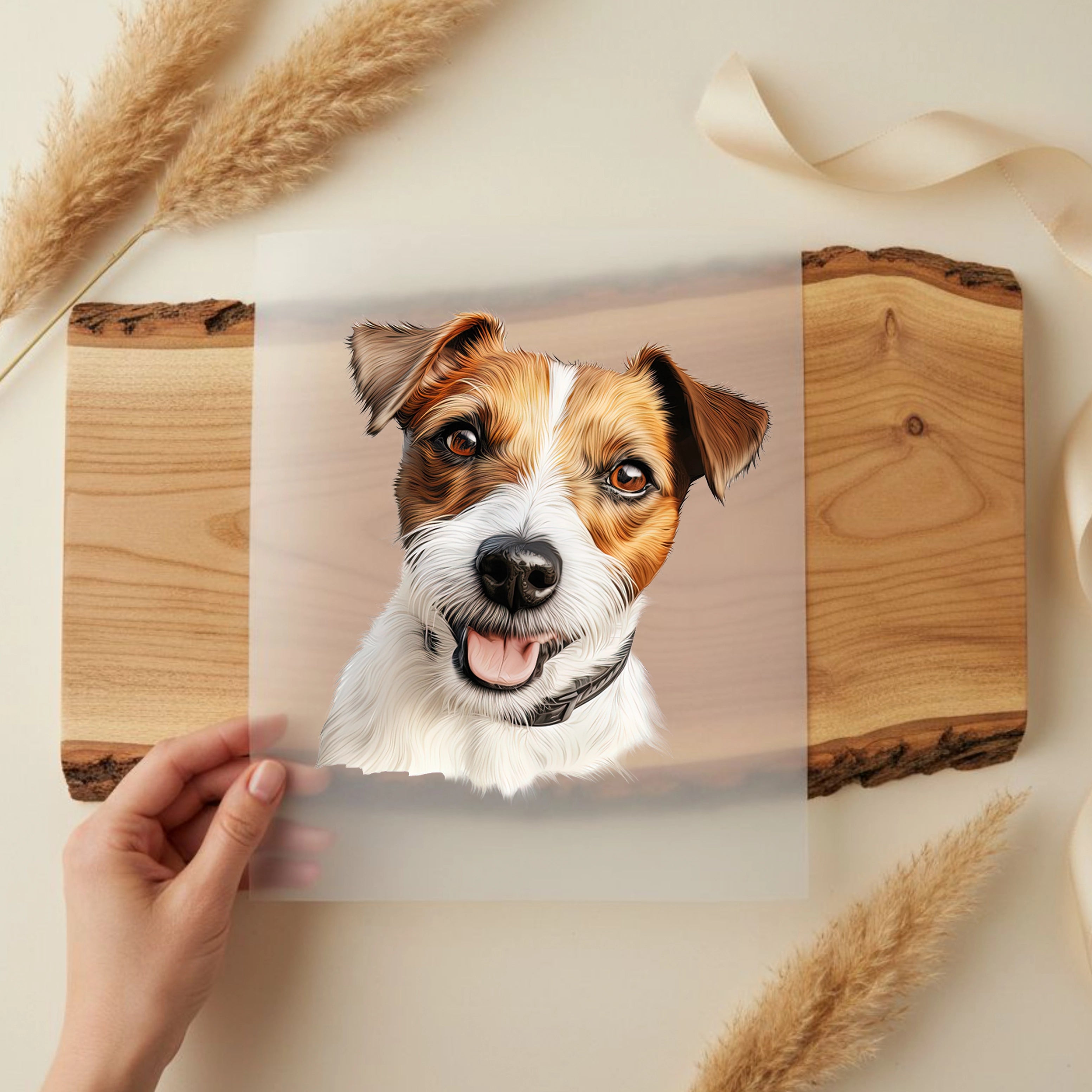 Bügelbild Hund Jack Russel Weiß Braun