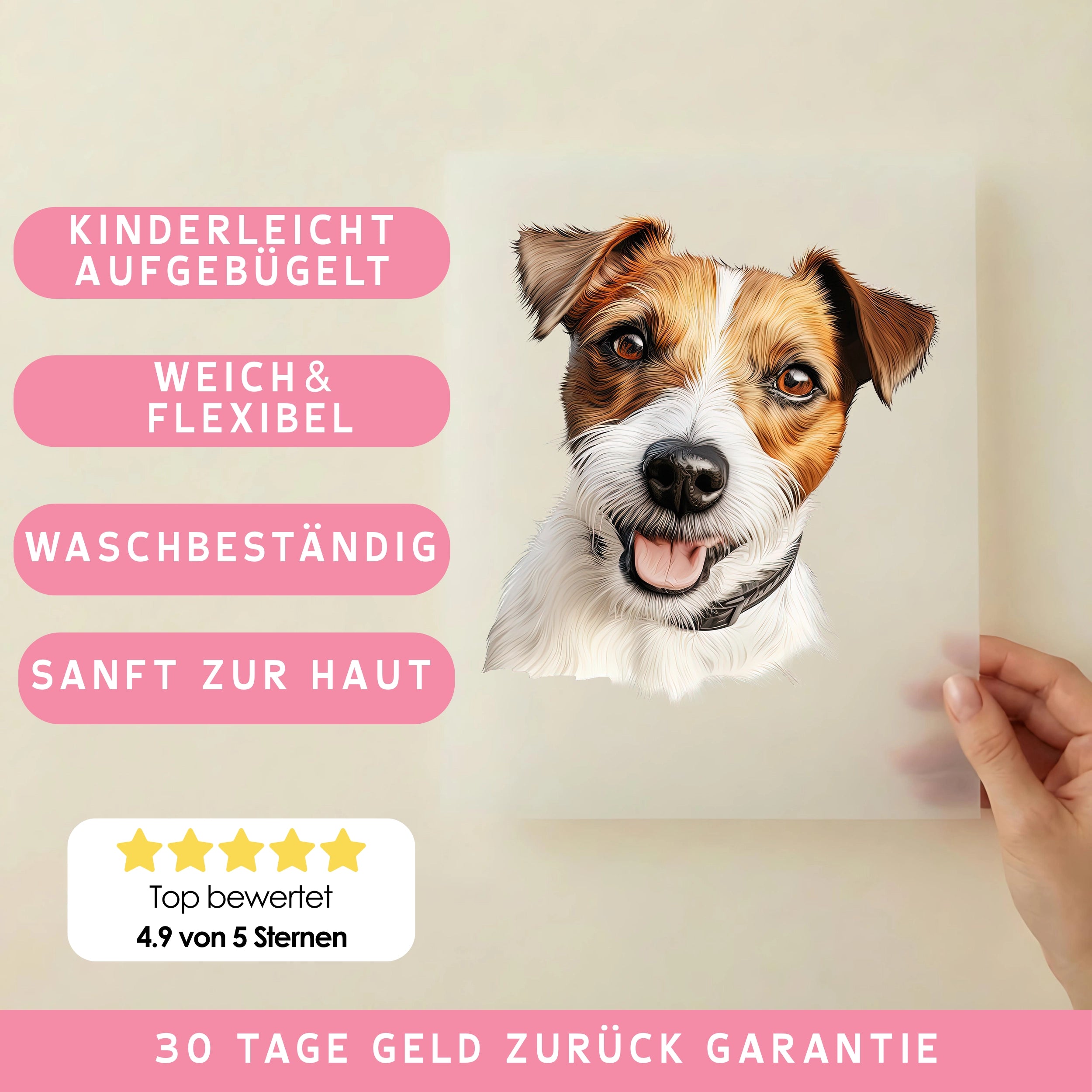 Bügelbild Hund Jack Russel Weiß Braun